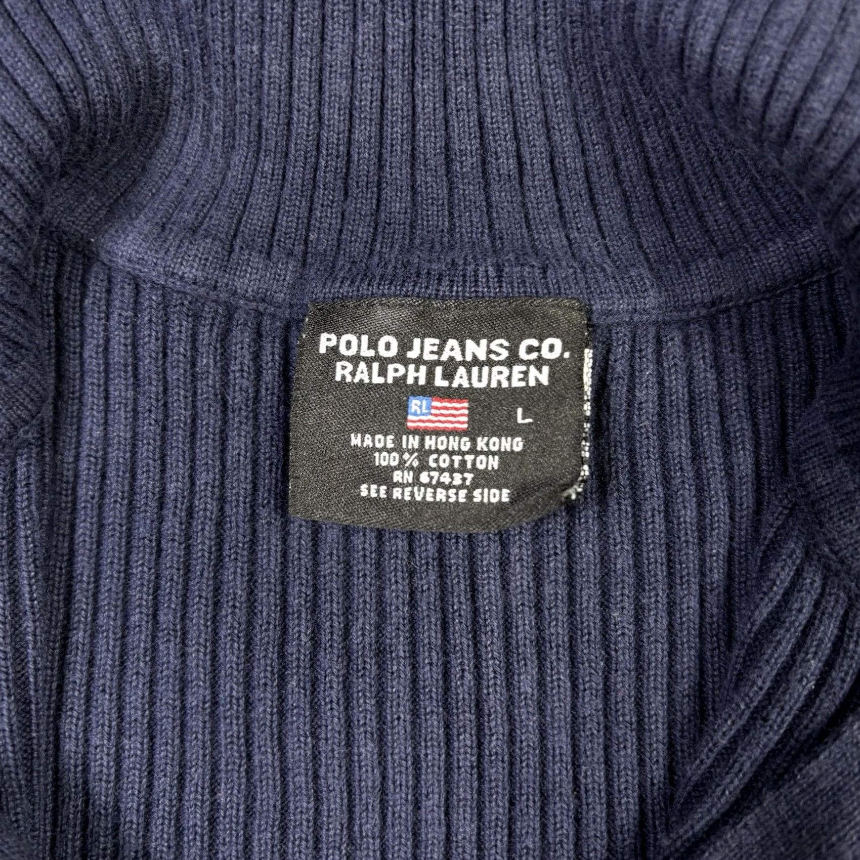 Ralph Lauren VINTAGE Ralph Lauren Polo Jeans Co Women’s Crew Neck Long Sleeve Pullover Zip Q 1/4 Zip Blue Logo Knit Sweater Large Petite Size L / US 10 / IT 46 - 3 Thumbnail