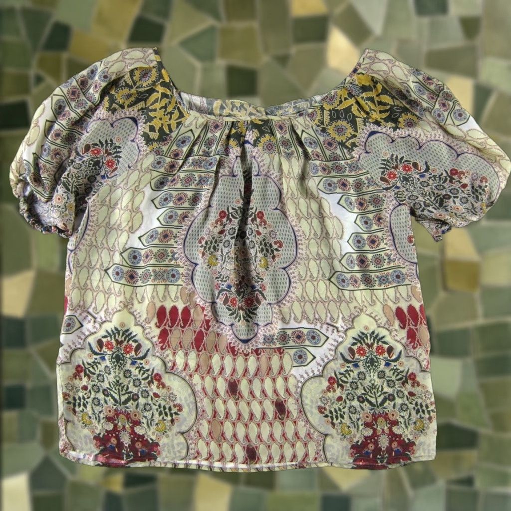 Vintage Sundance Blouse Tunic Short Sleeve 100% Silk Green Floral M Womens Size M / US 6-8 / IT 42-44 - 1 Thumbnail