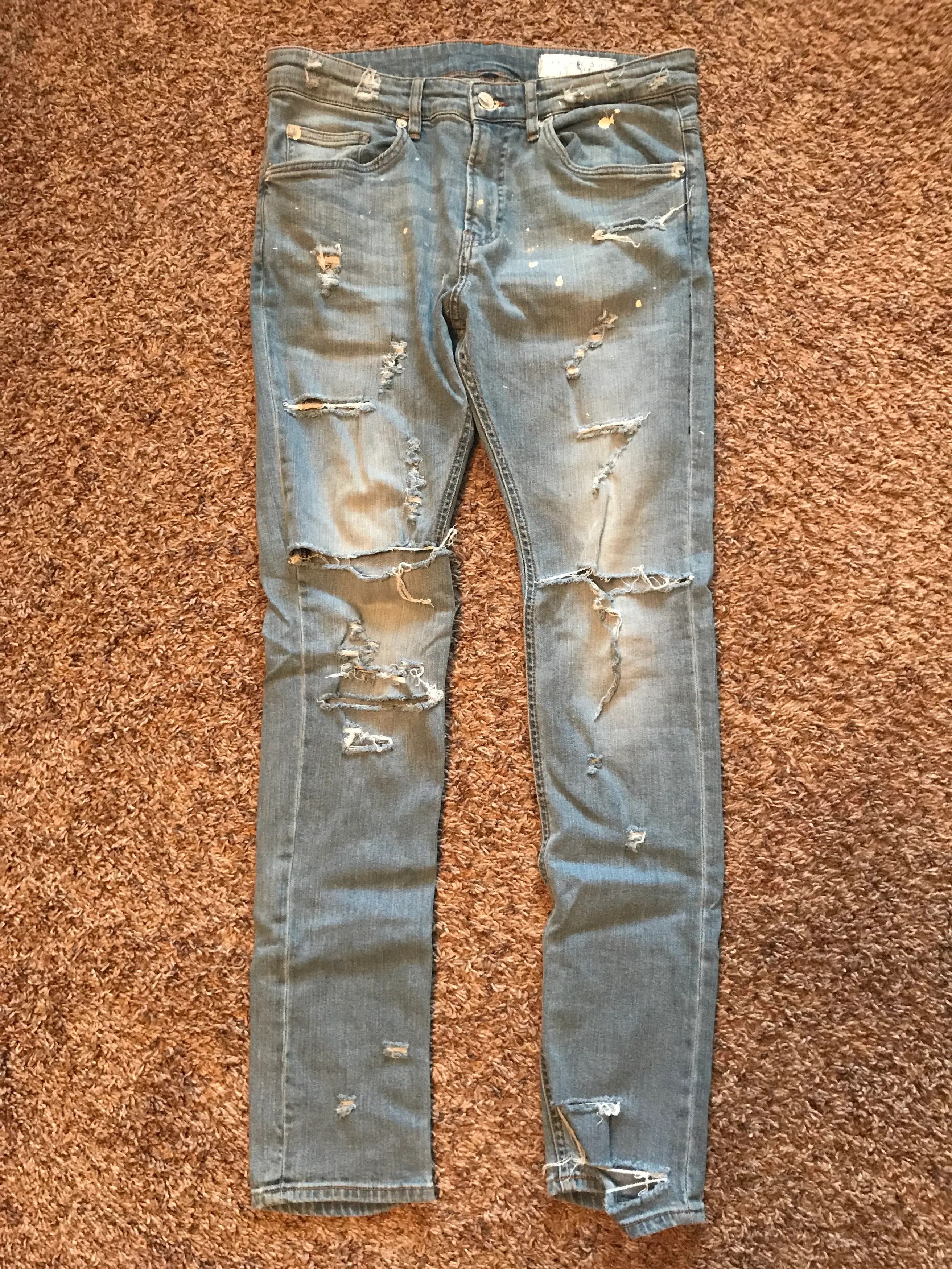 image of Ev Bravado x Lease On Life Society Light Distressed Stonewash Denim in Light Blue, Men's (Size 32)