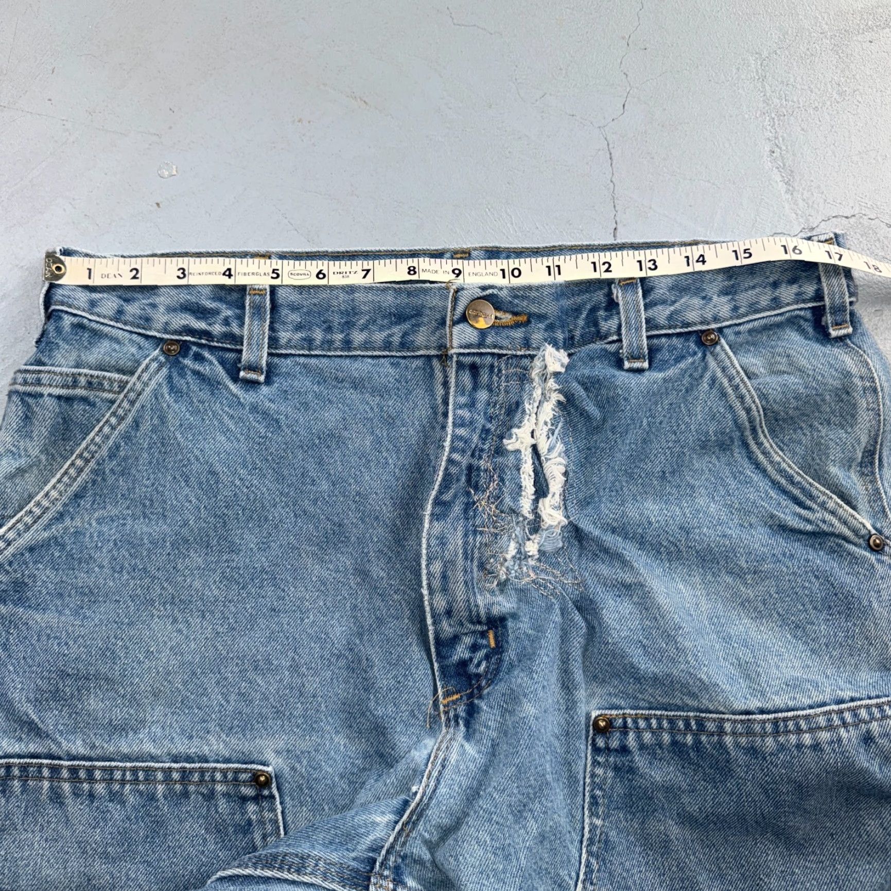 Carhartt VTG Carhartt Jeans Men’s DST 36x32 Double Knee Denim Workwear Thrashed Blue 5-Pocket Logo US Theme Carhartt Vintage Regular Size 36 Mens Jeans Size US 36 / EU 52 - 7 Thumbnail