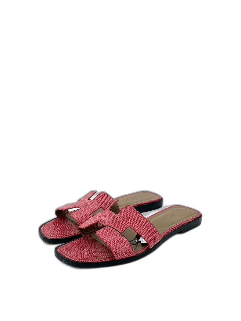 Hermes Hermes Size 39 Rose Pink Lizard Leather Flip Flops Size US 6.5 / EU 39-40 - 1 Thumbnail