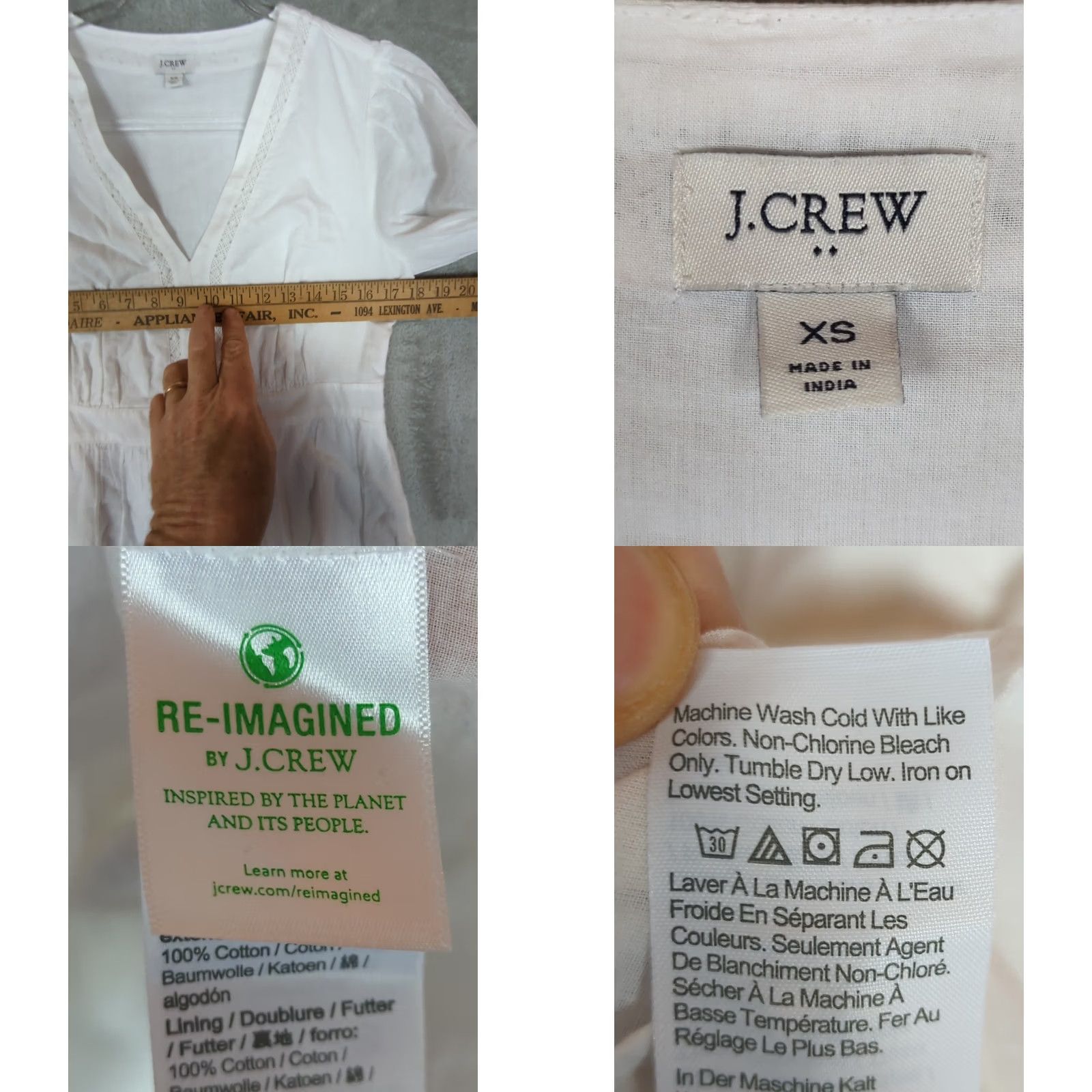 J.Crew J.CREW White Dress XS Long Puff Sleeve Crochet V-Neck A-Line Beach Cottagecore Lightweight 100% Cotton Size XS / US 0-2 / IT 36-38 - 10 Thumbnail