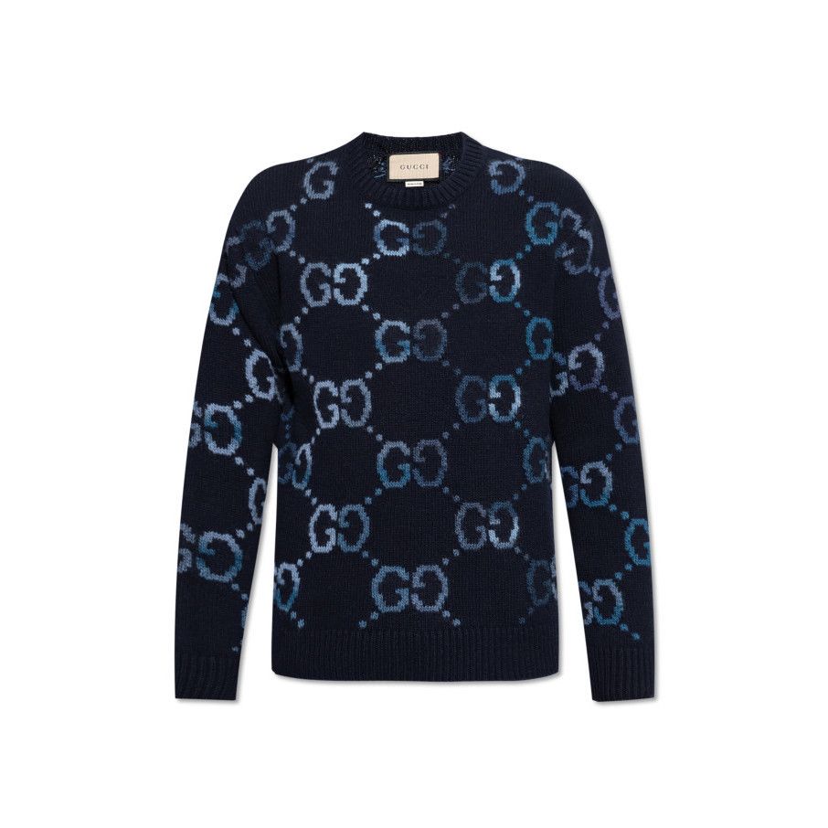 Gucci GUCCI GG Pattern Navy Blue Wool Sweater New & Authentic (Men Size US XL / EU 56 / 4 - 1 Preview