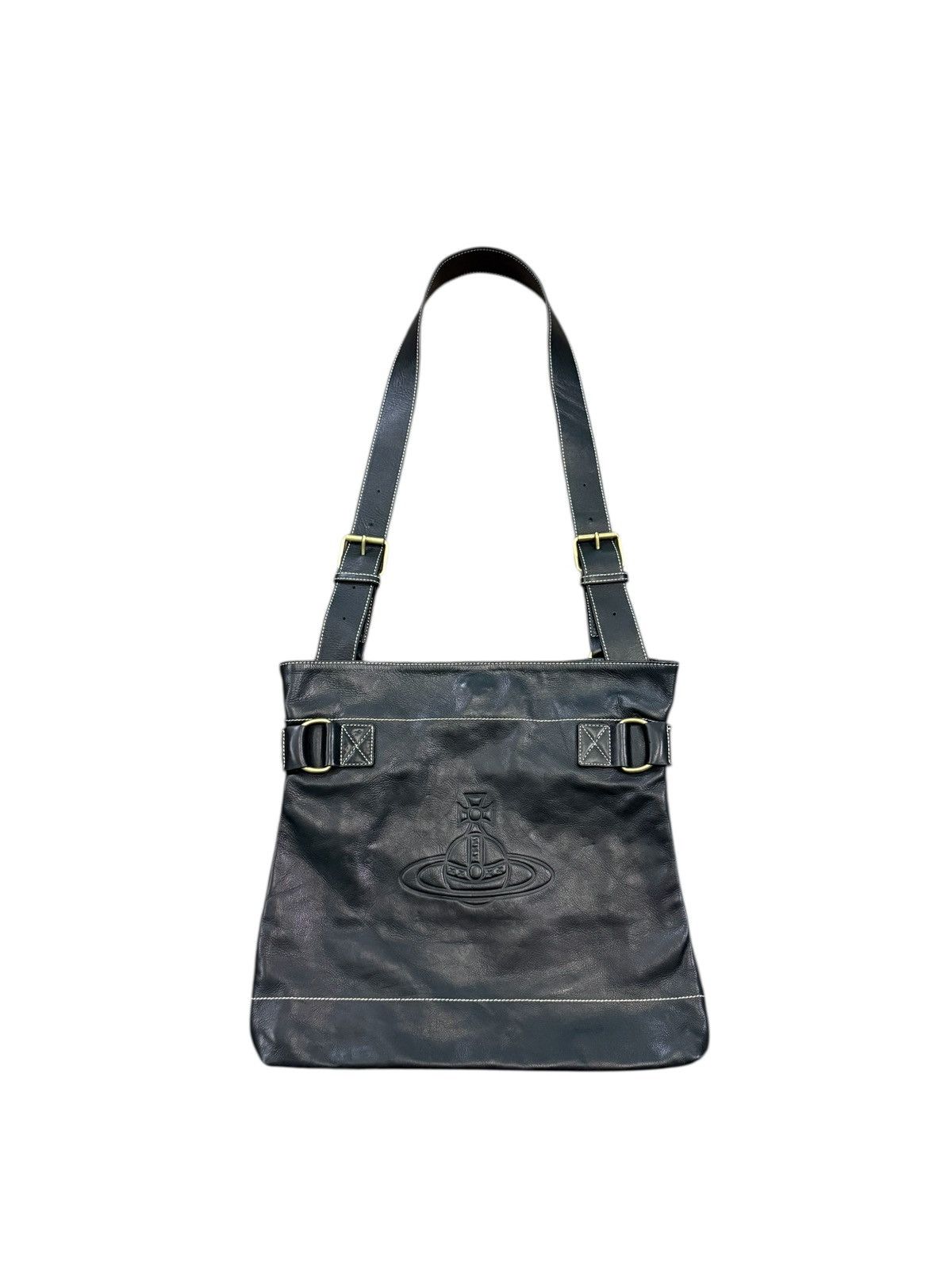 Vivienne Westwood Leather Big Logo Crossbody Bag in Black, Men's