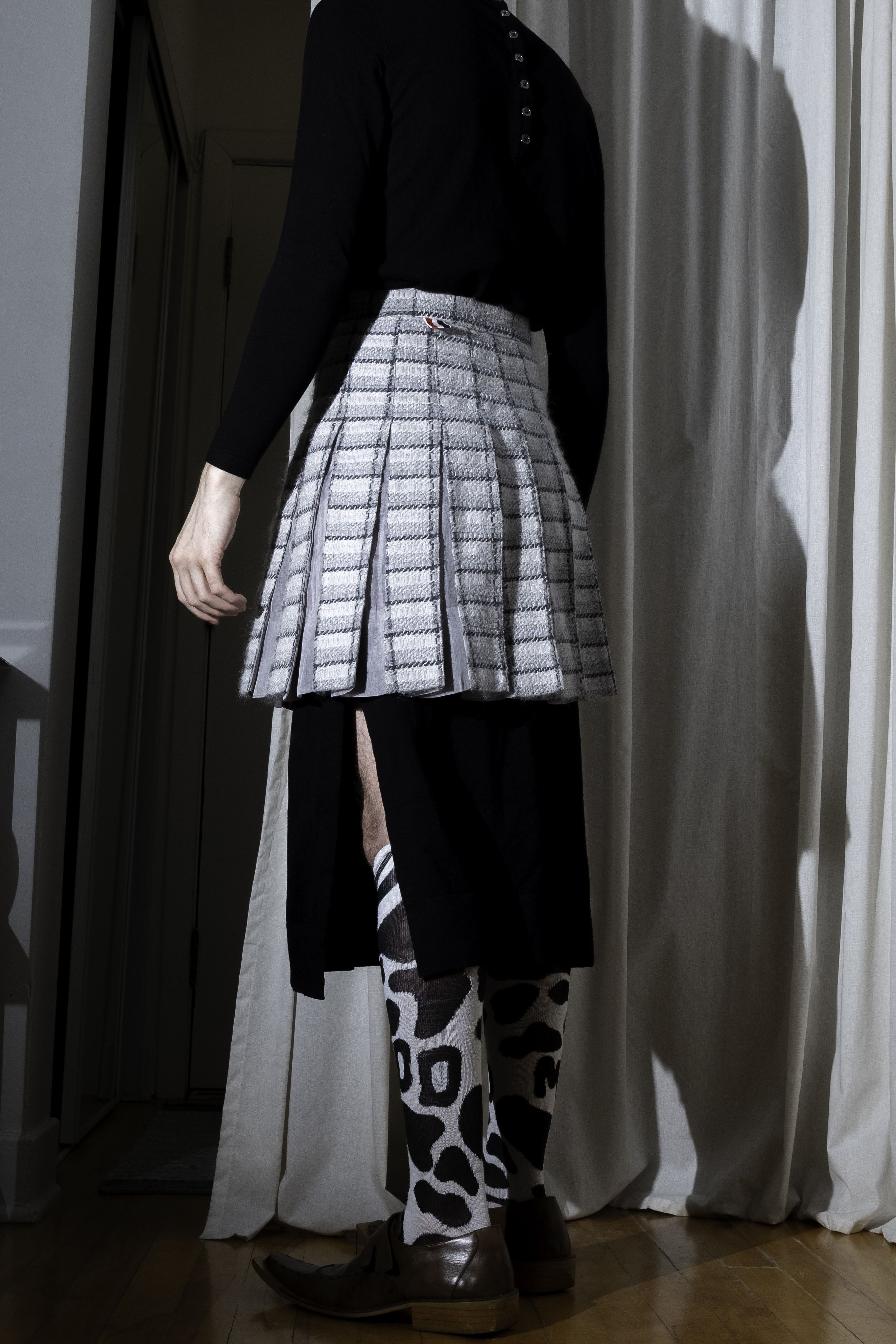 Thom Browne Mohair Plaid Pleated Mini Skirt