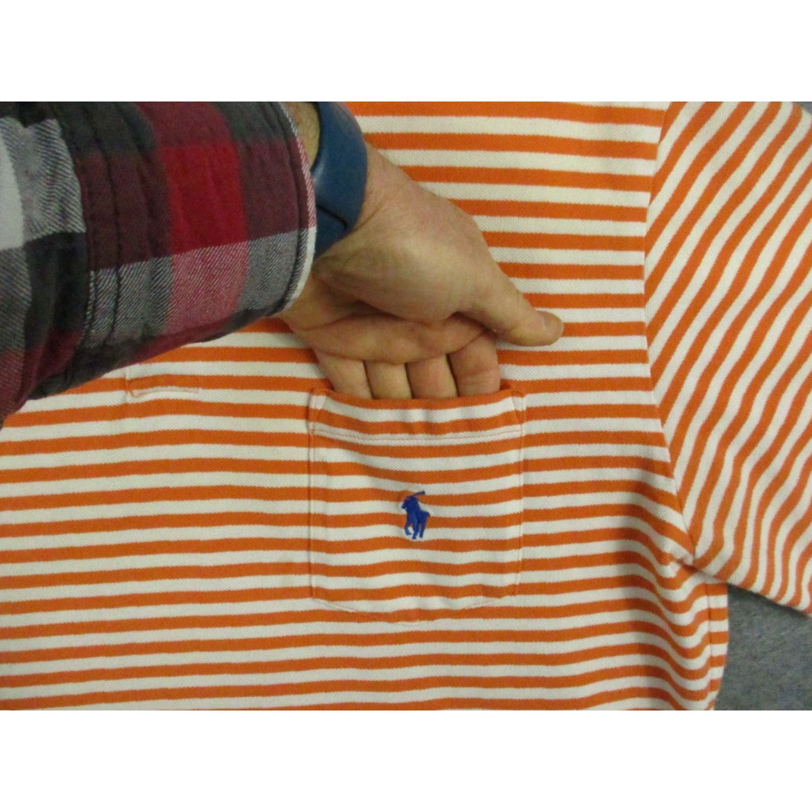 Polo Ralph Lauren Polo Ralph Lauren Shirt Large Mens Orange White Stripe Short Sleeve Blue Pony Size US L / EU 52-54 / 3 - 3 Thumbnail