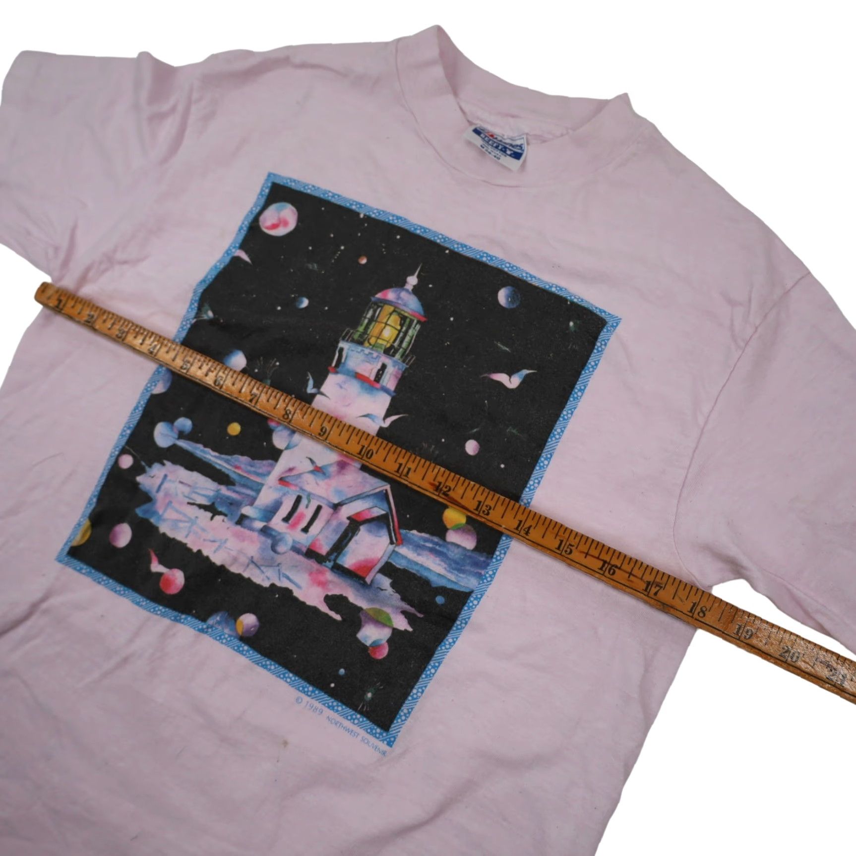 Pinko VINTAGE Cosmic Lighthouse Mens Medium Graphic T Shirt Pink Size US M / EU 48-50 / 2 - 7 Thumbnail