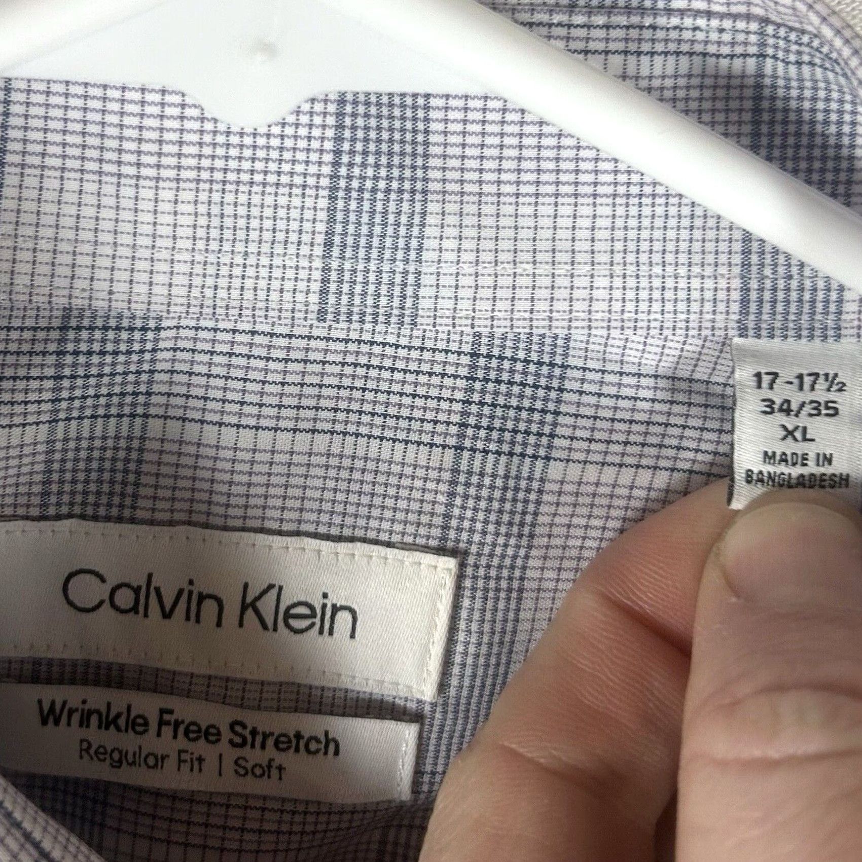 Calvin Klein Calvin Klein Dress Shirt Mens 17.5 XL Regular Fit Wrinkle Free Stretch Blue Plaid Shirt Mens Ladies? No. Size 48R - 6 Thumbnail