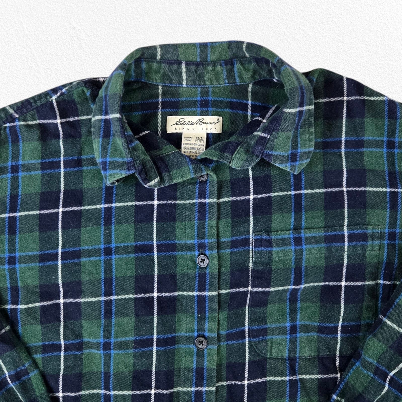 Eddie Bauer Eddie Bauer Green Navy Plaid Flannel Shirt Size Medium Size M / US 6-8 / IT 42-44 - 3 Thumbnail