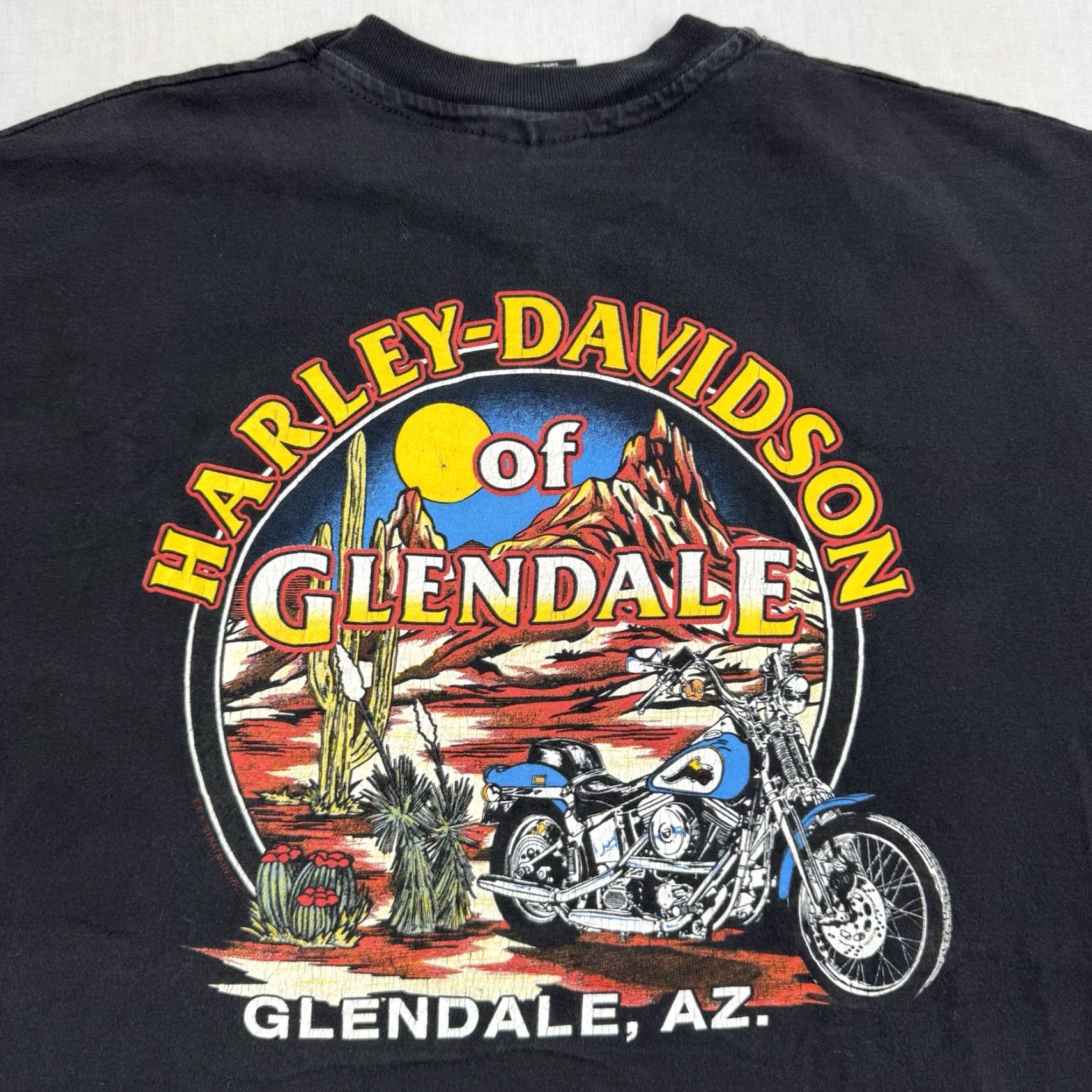 Harley Davidson VINTAGE Harley-Davidson T Shirt Adult Large Glendale Arizona Desert 90s USA Bike Men Black Crew Neck Short Sleeve Graphic Print Size US L / EU 52-54 / 3 - 2 Thumbnail
