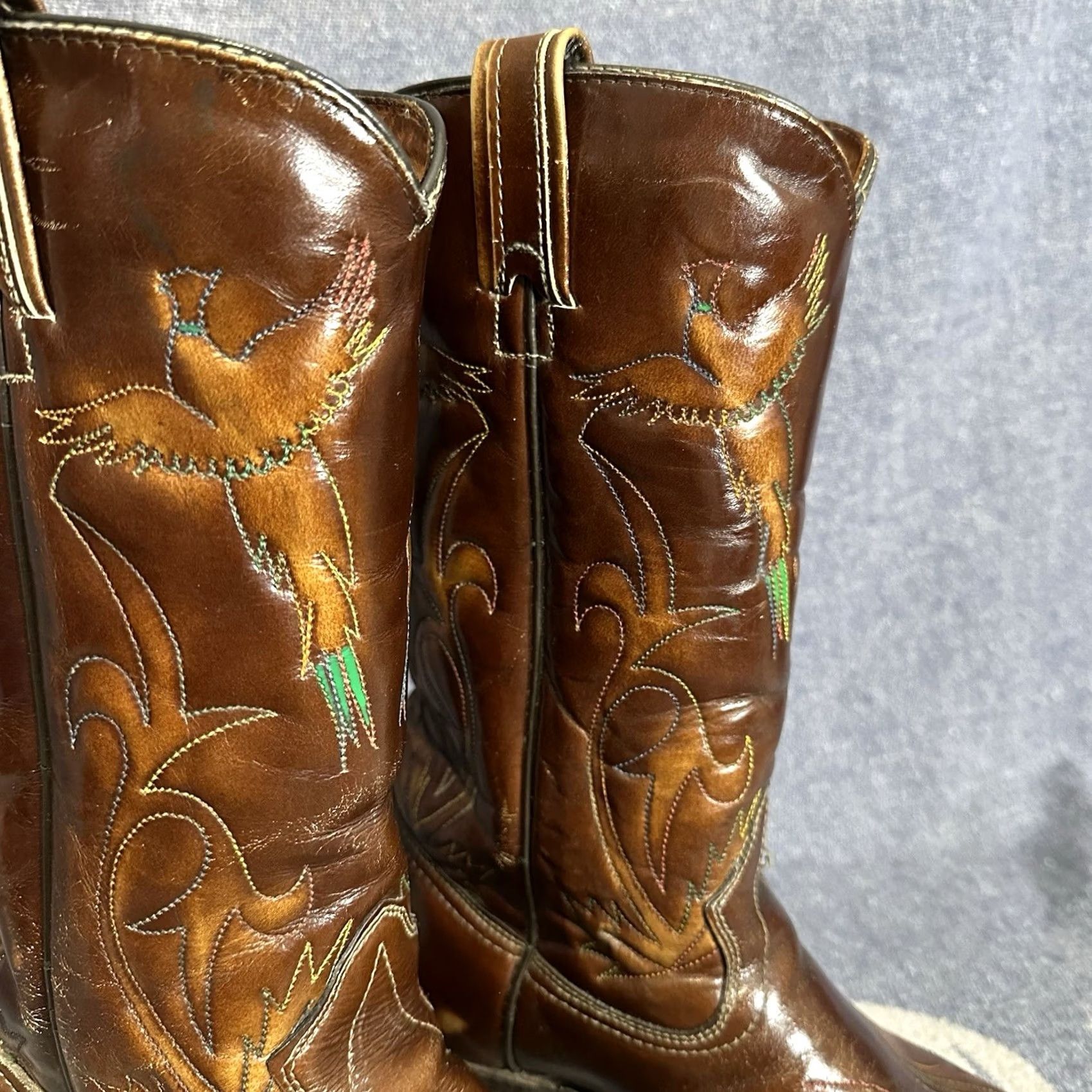 Imperial VINTAGE Cowboy Boots Main Brand Texas Western Boot Men 9 D Brown Leather Patent Embroidery Cowboy 90s USA Size US 9 / EU 42 - 3 Thumbnail