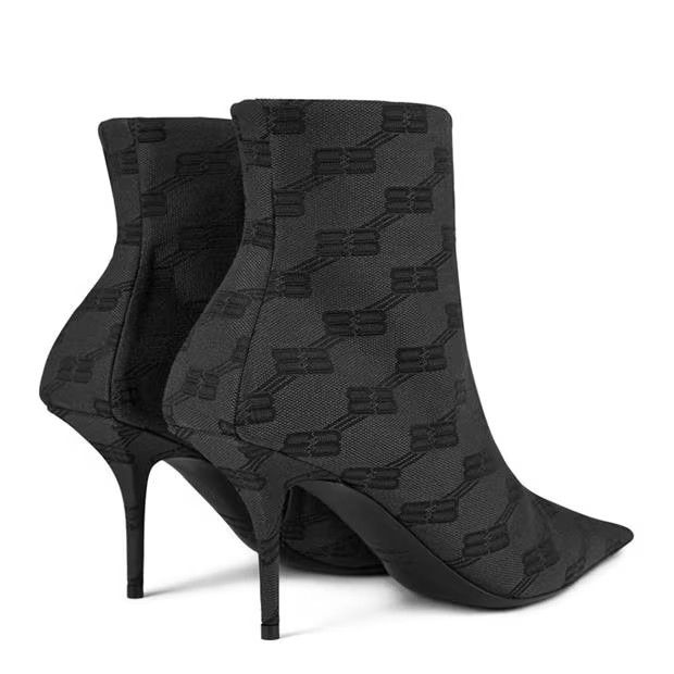 Balenciaga o1g2r1mq0924 Knife Jacquard Monogram Boots in Grey & Black Size US 7 / IT 37 - 4 Thumbnail