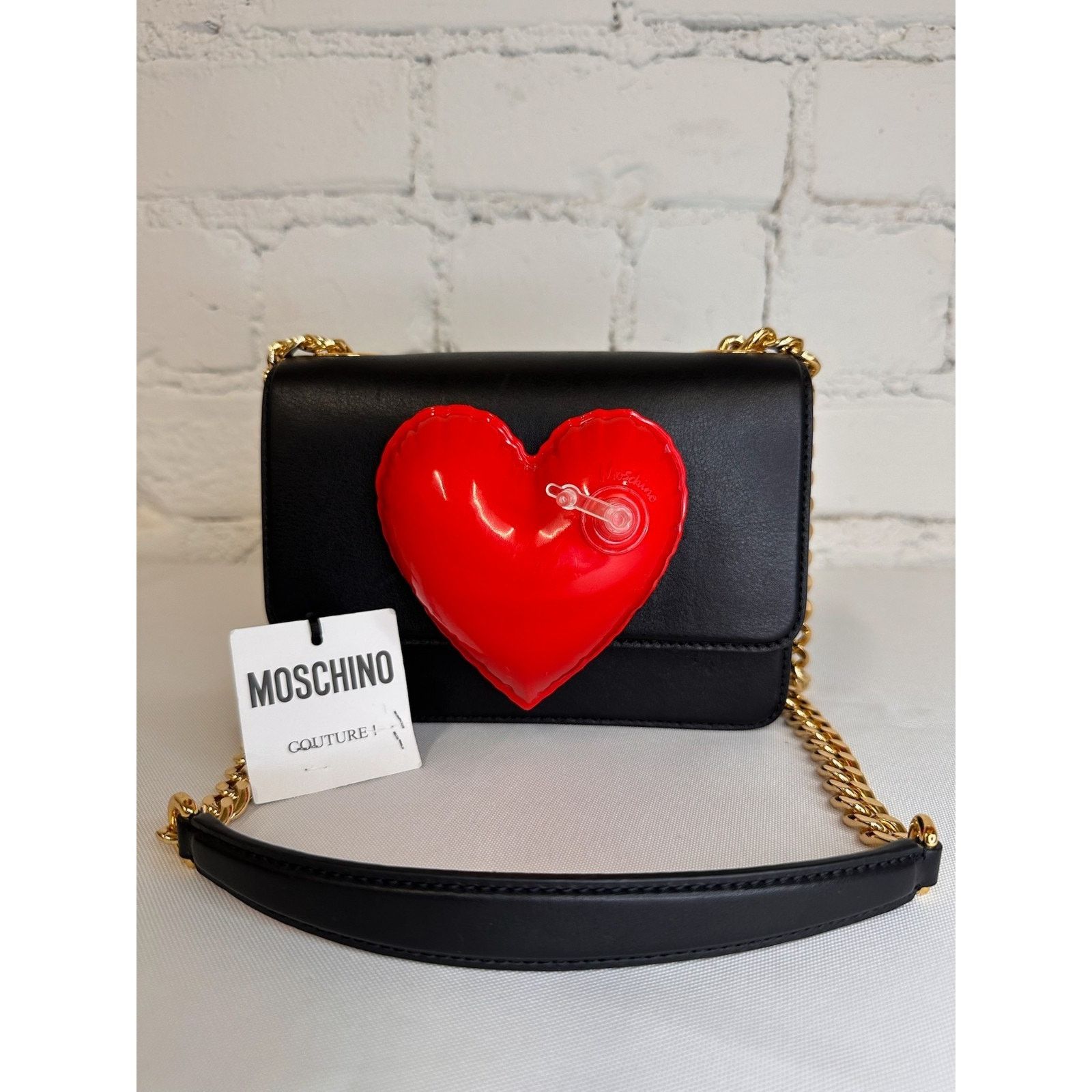 Moschino SS23 MOSCHINO Couture Jeremy Scott Black Leather Red Heart Size ONE SIZE - 8 Thumbnail