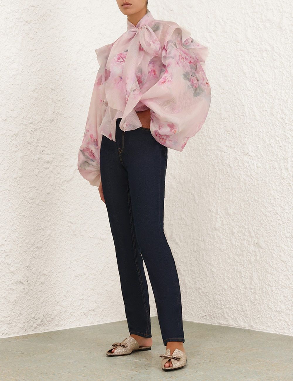 Zimmermann oc11z0925 Crush Tie Neck Ruffle Blouse in Multicolor Size L / US 10 / IT 46 - 8 Thumbnail