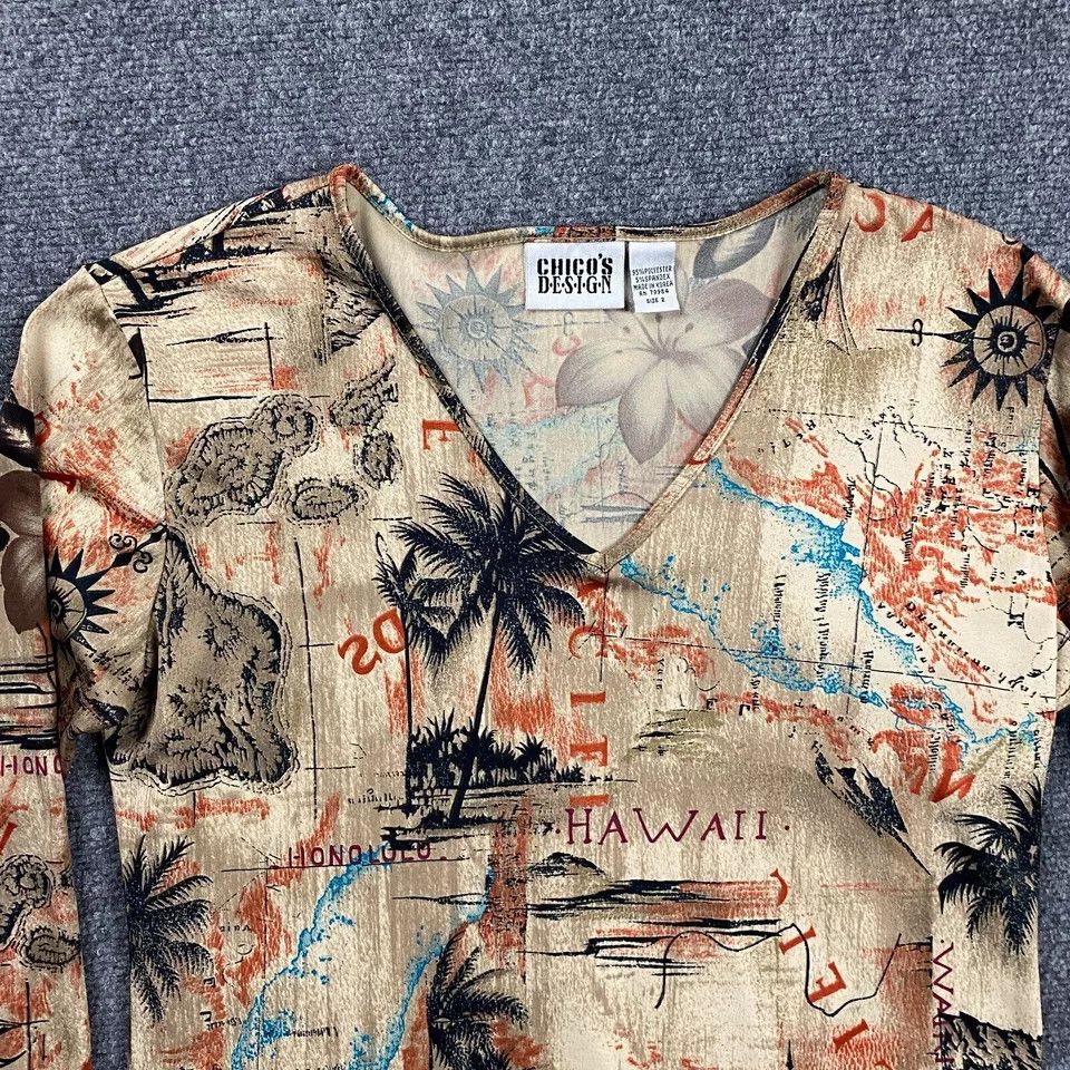 Chicos Chico's Top Womens Size 2 Beige All Over Print Map Hawaii Size XS / US 0-2 / IT 36-38 - 2 Thumbnail