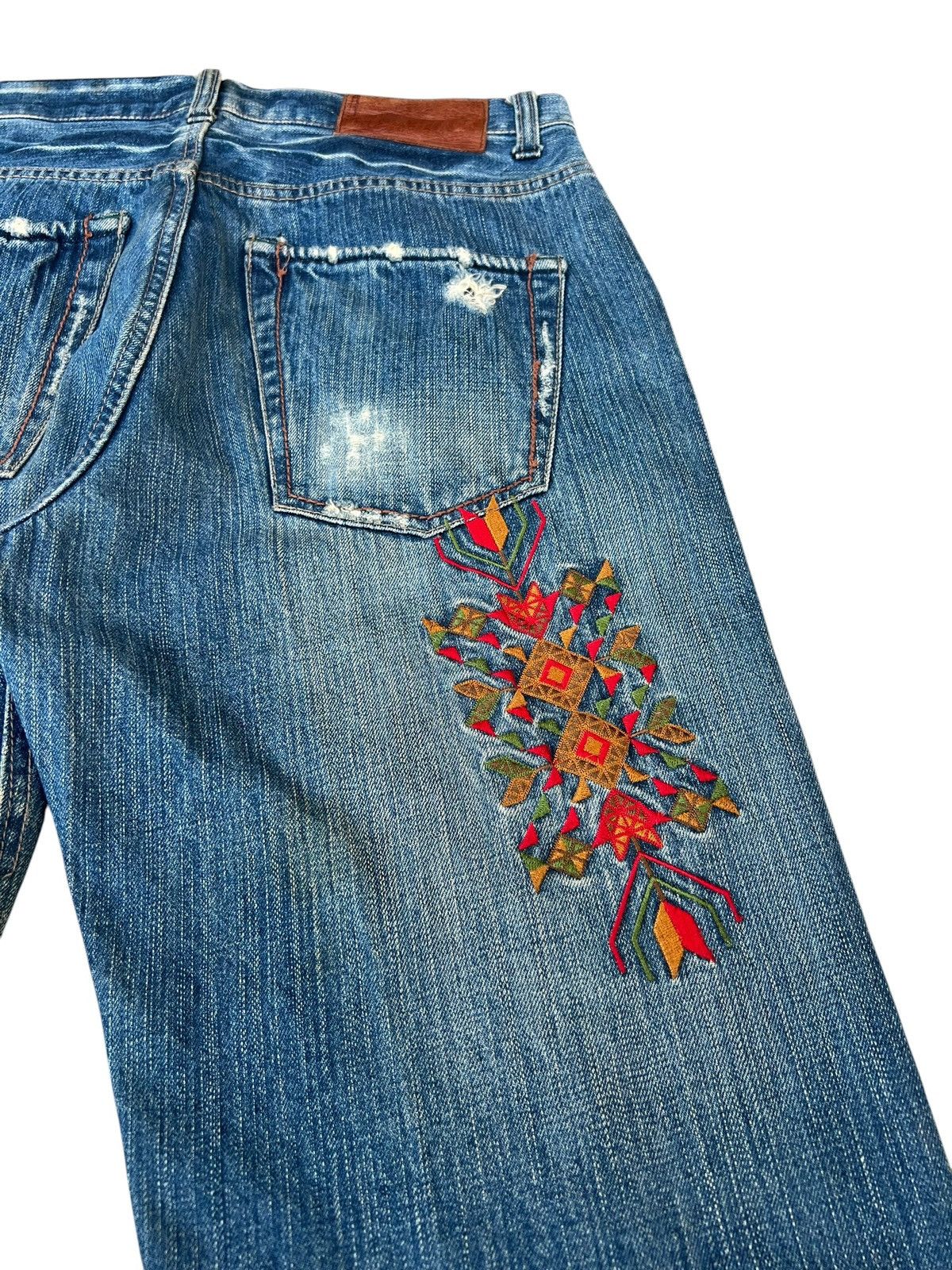 Vintage Vintage Global Work Ortega Embroidery Rips Distressed Denim Size US 31 - 18 Thumbnail