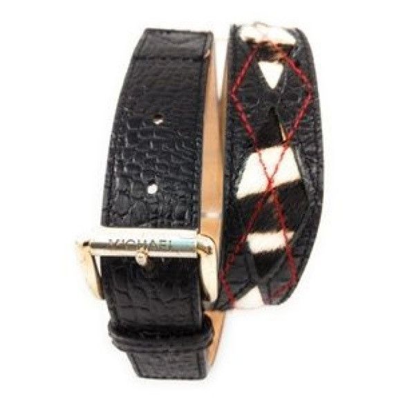 Michael Kors MICHAEL KORS MK Leather Fur Belt Red Black Size ONE SIZE - 2 Thumbnail