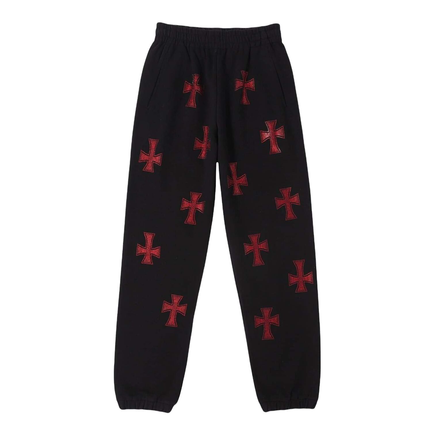 Unknown London Red Cross Rhinestone Joggers | Grailed