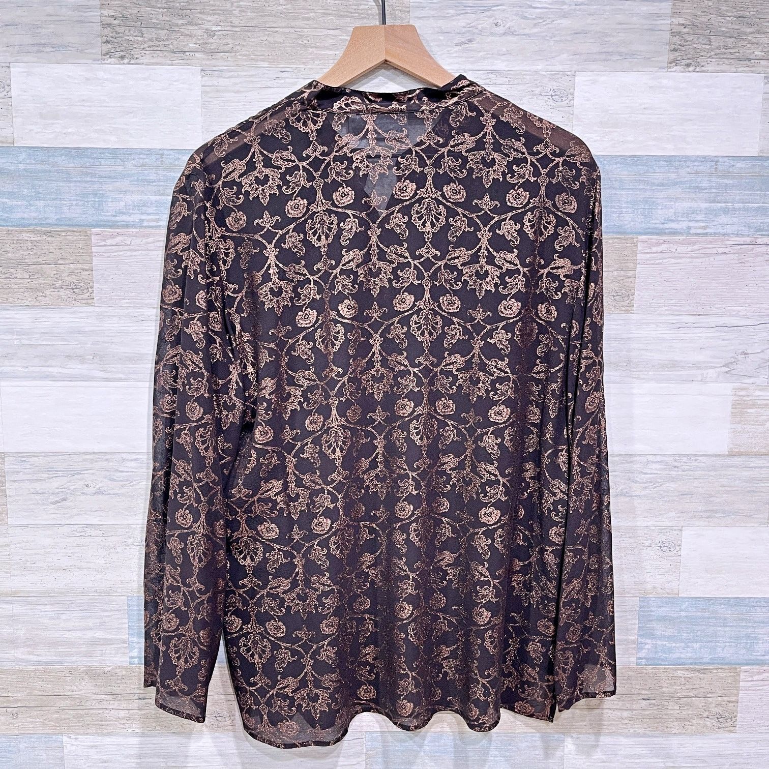 Chicos Chicos Silk Foil Floral Print Blouse Brown Sheer Paisley 2 Size L / US 10 / IT 46 - 3 Thumbnail