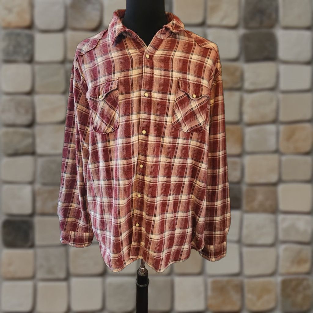 Vintage Ruff Hewn Men’s Pearl Snap Long Sleeve Plaid Shirt Cotton Red XXL Shirt Casual Street Western, 90s, Cowboy, Grunge, Southwestern Mens Size US XXL / EU 58 / 5 - 1 Thumbnail