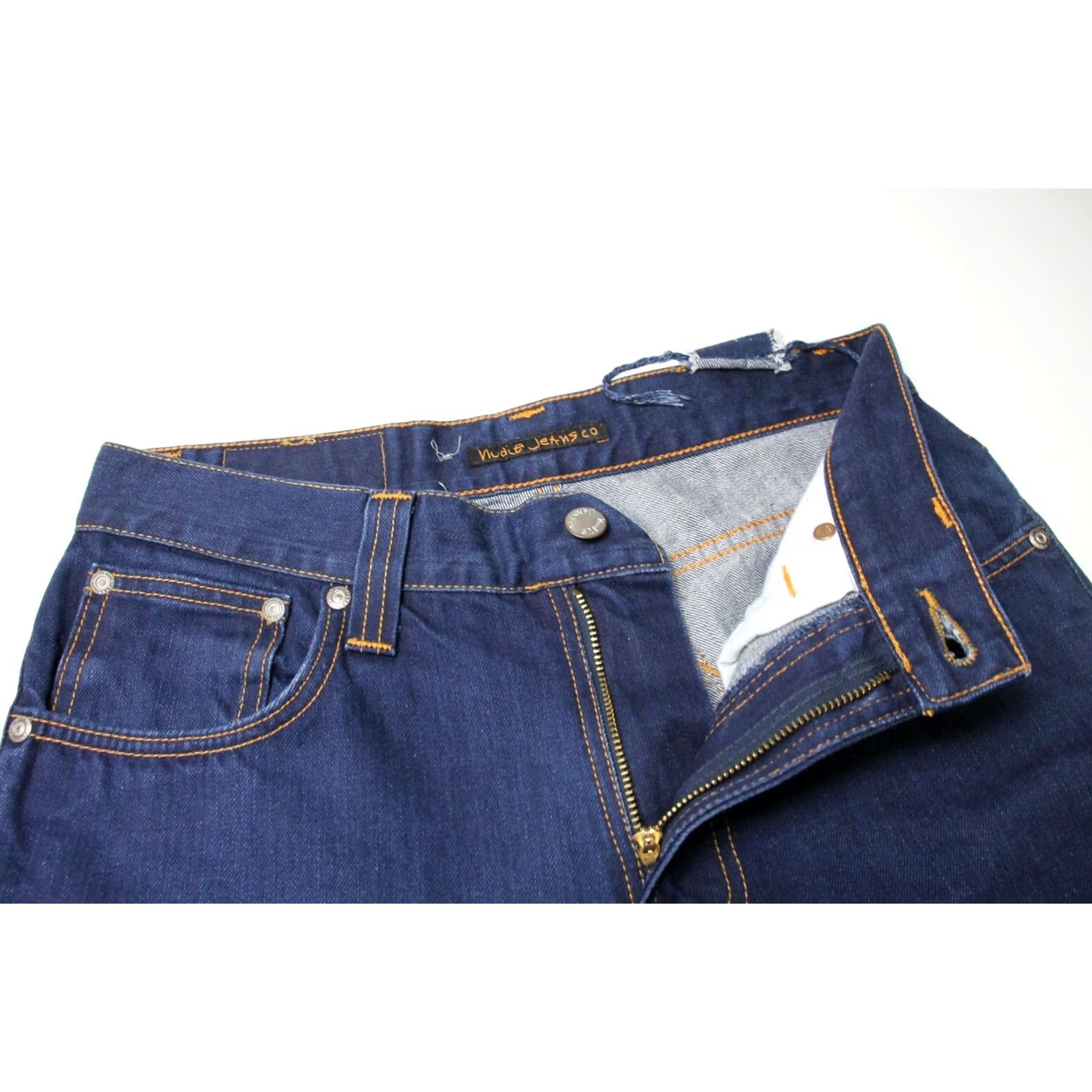 Vintage NUDIE Slim Jim Dry 46 Dips Jeans Men's W30/L34 Blue Denim Zip Fly Pocket Adjustable Slim style Regular Mens Size US 30 / EU 46 - 4 Thumbnail