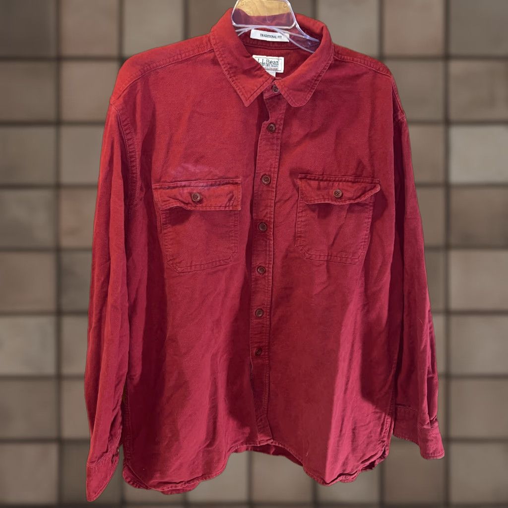 Vintage VINTAGE L.L. Bean Shirt Men XL Red Chamois Long Sleeve Button-Front Heavyweight Cotton Casual Size US XL / EU 56 / 4 - 1 Thumbnail