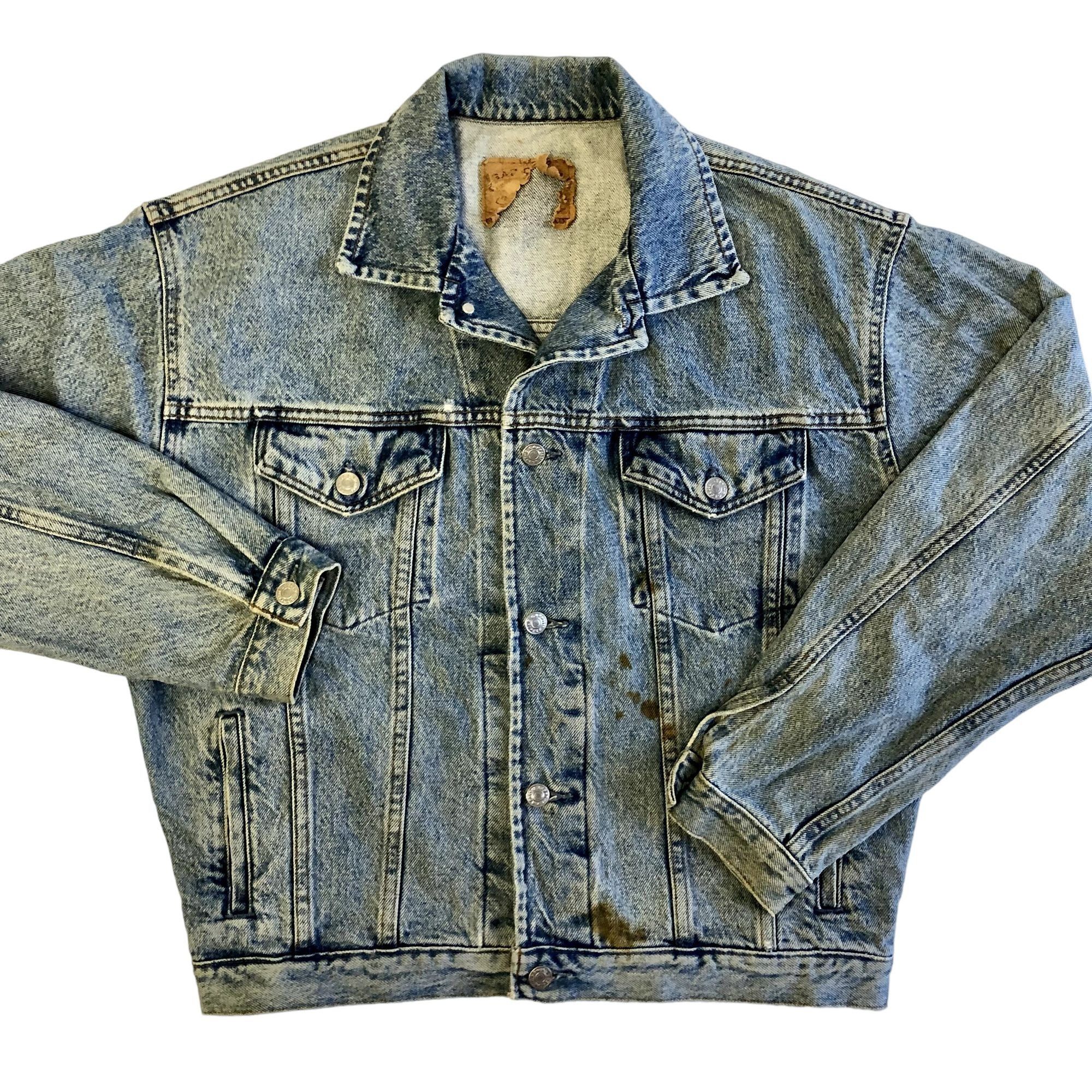 90's GAP DISTRESSED Blue Jean TRUCKER Denim Pocket Jacket - Main Image