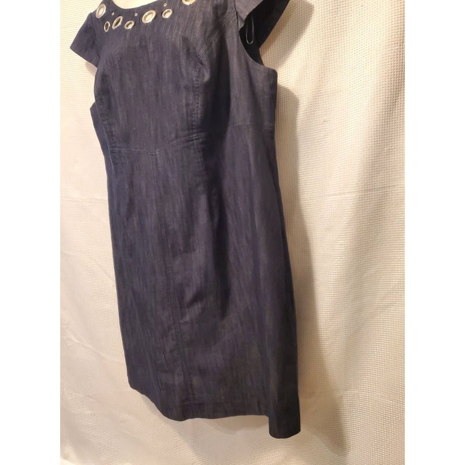 Vintage Sandra Darren Dark Chambray Denim cut out collar Dress Size 16W Office Cottage Size XXL / US 16-18 / IT 52-54 - 5 Thumbnail
