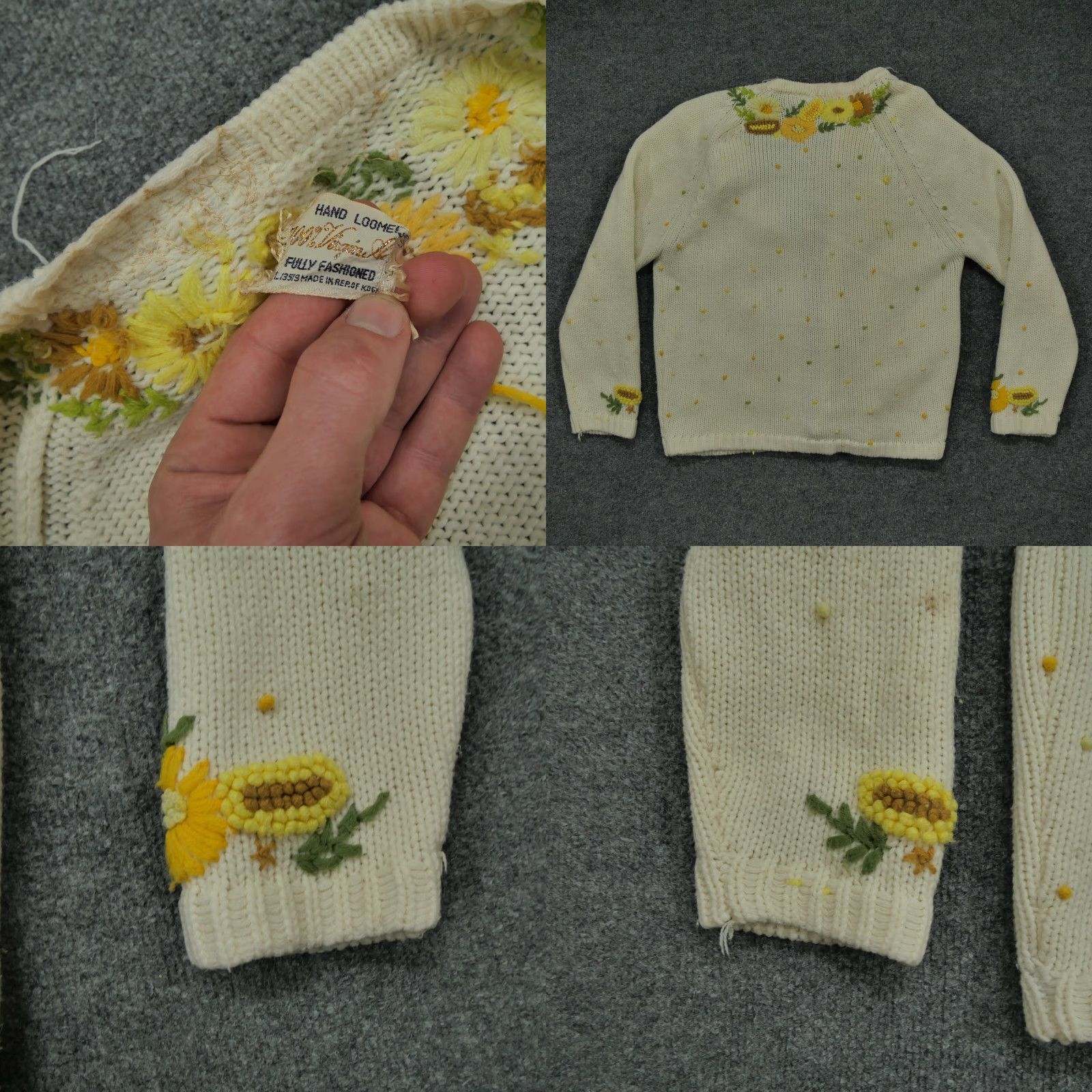 Vintage VINTAGE Flower Cardigan Sweater Womens L Beige Crew Neck Long Sleeve Knit Size L / US 10 / IT 46 - 8 Thumbnail