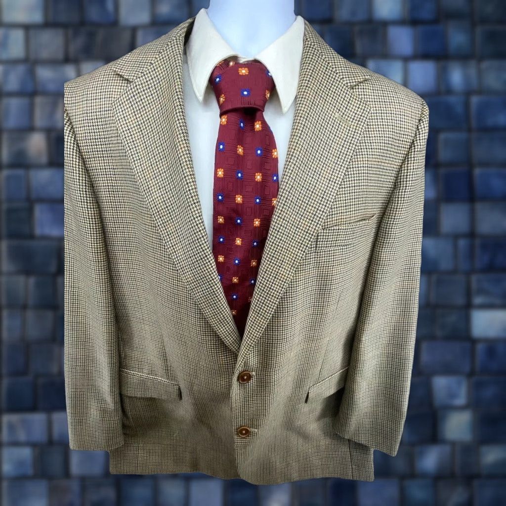Brooks Brothers Wool Blazer 42 Long Brown Houndstooth Italian Mens