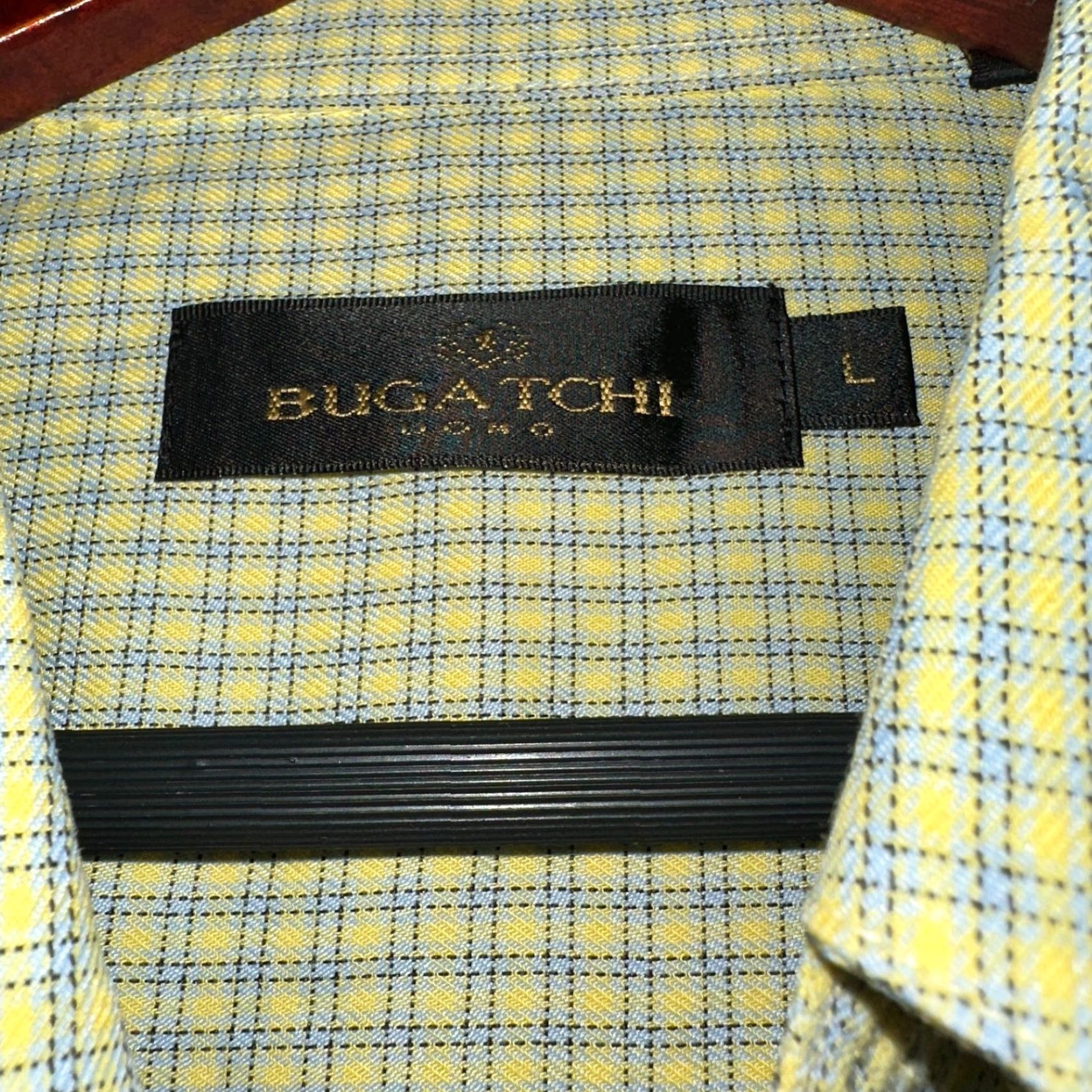 BUGATCHI Bugatchi Uomo Shirt Mens Large Button Up Plaid Long Sleeve Yellow Blue, Pocket, Button-Up, Collar, Regular Fit Size US L / EU 52-54 / 3 - 6 Thumbnail