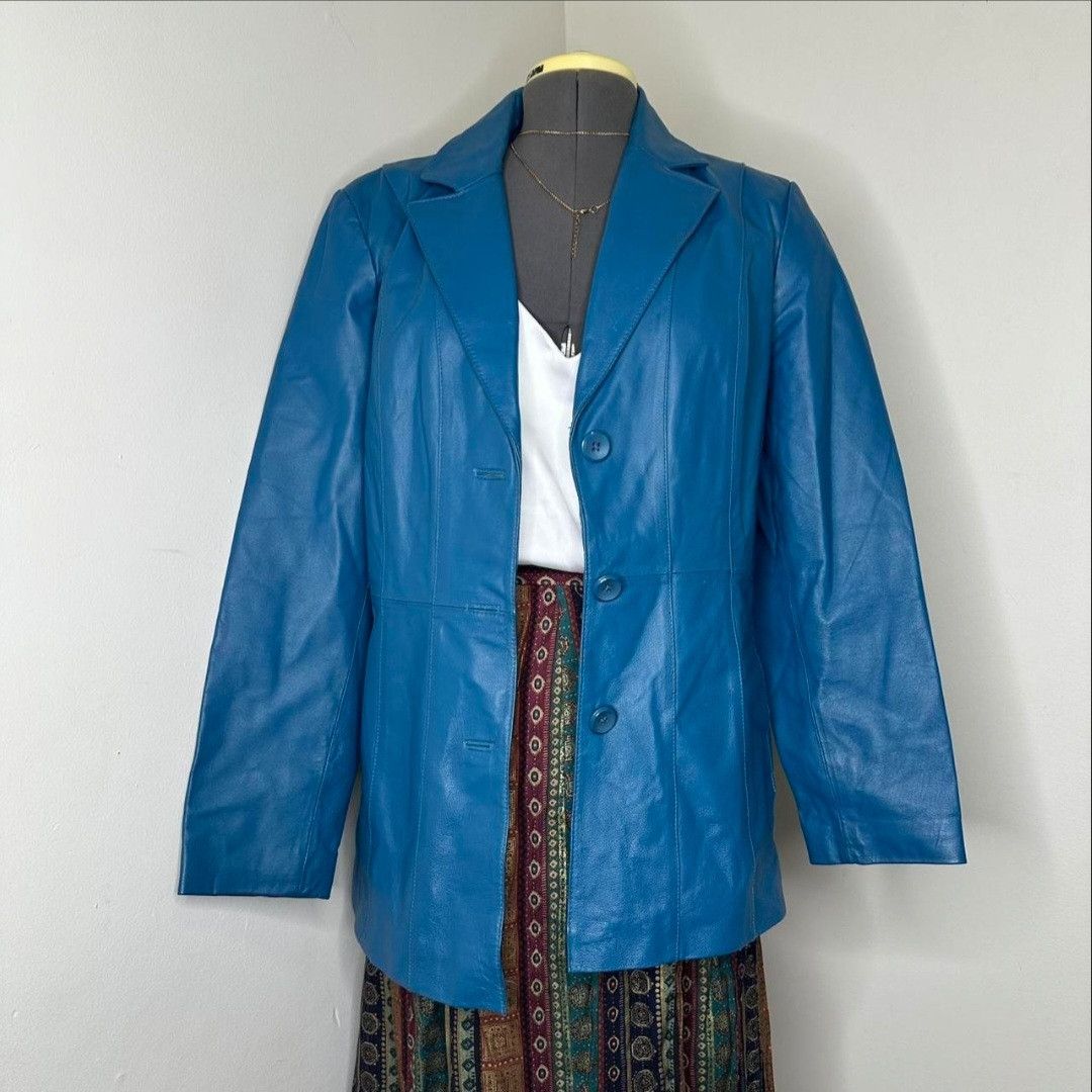 Women's Blue Genuine Leather Jacket