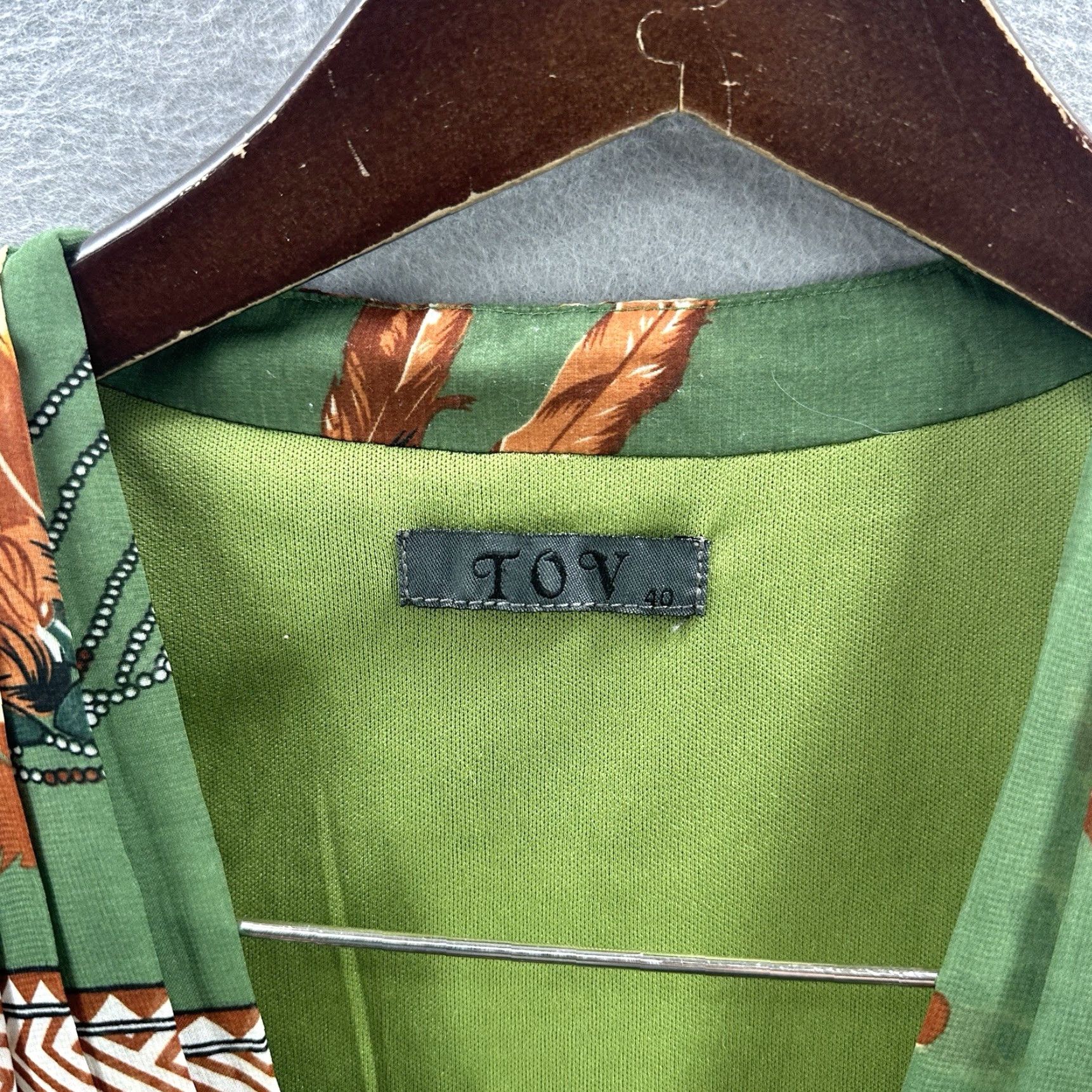 Vintage TOV Dress Womens S Green Silk Lined Feather Bohemian V-Neck Knee Length Vintage No Size S / US 4 / IT 40 - 6 Thumbnail