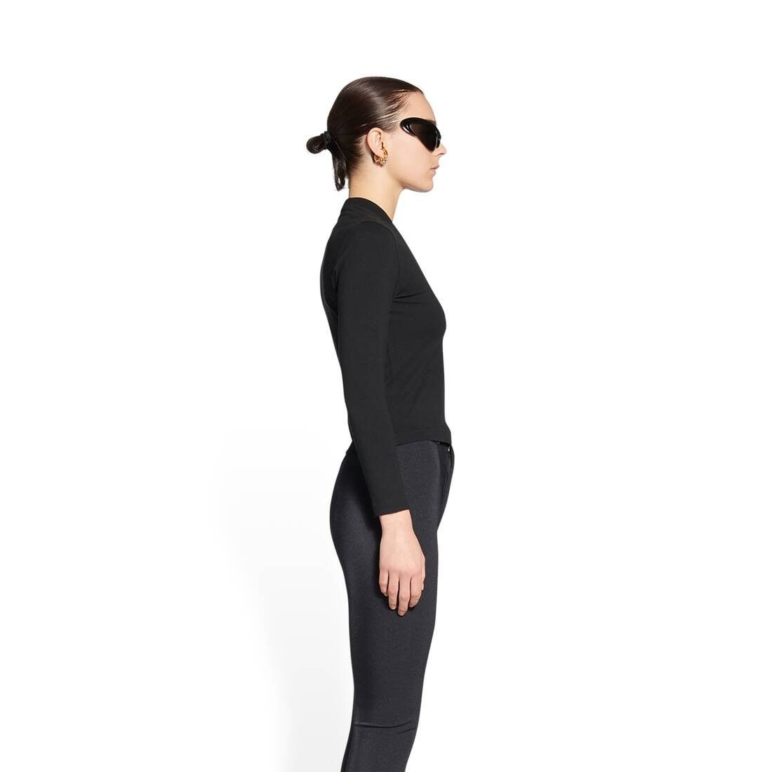 Balenciaga o1s1wg110425 Tab Fitted V-Neck Long Sleeve T-Shirt in Black Size L / US 10 / IT 46 - 3 Thumbnail