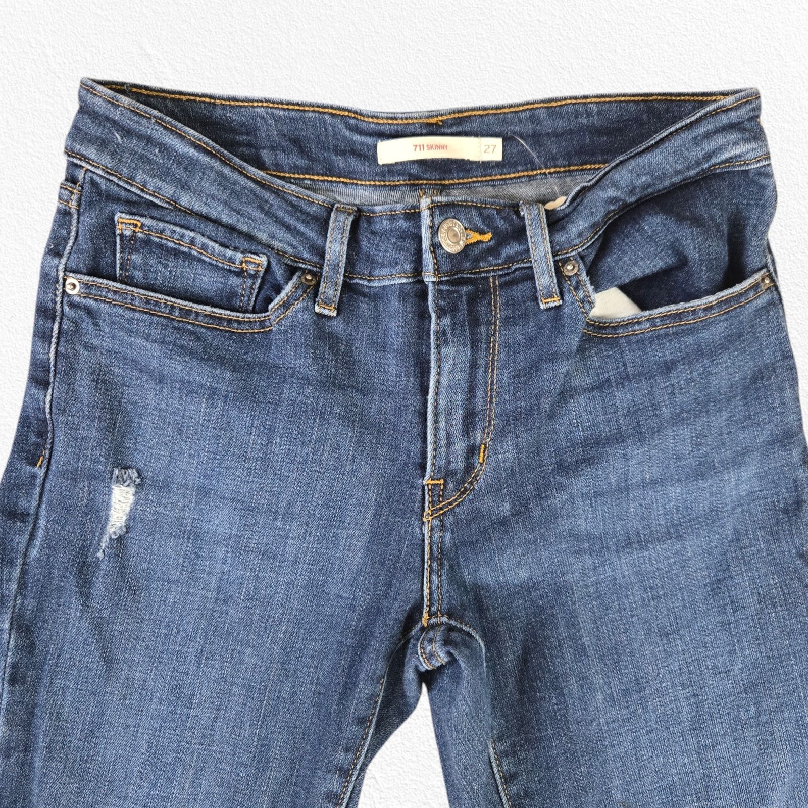 Levi's Levi's 711 Dark Distressed Low Rise Skinny Jeans Size 27 Size 27" / US 4 / IT 40 - 3 Thumbnail