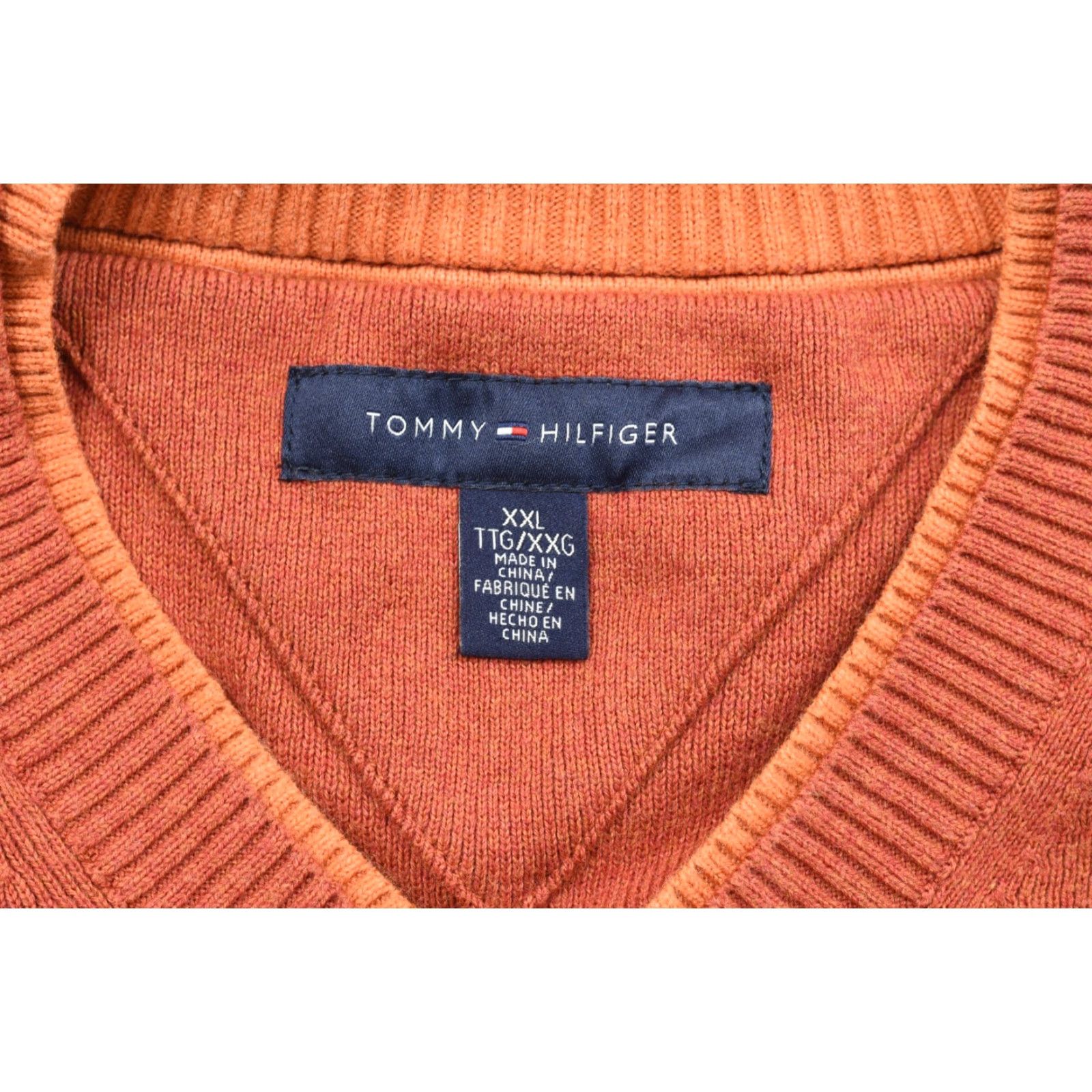 Tommy Hilfiger Tommy Hilfiger Men's 2XL Burnt Orange V-Neck 100% Cotton Ribbed Knit Sweater Pullover Long Sleeve M Washable Logo Regular Fit Shirt Size US XXL / EU 58 / 5 - 8 Thumbnail