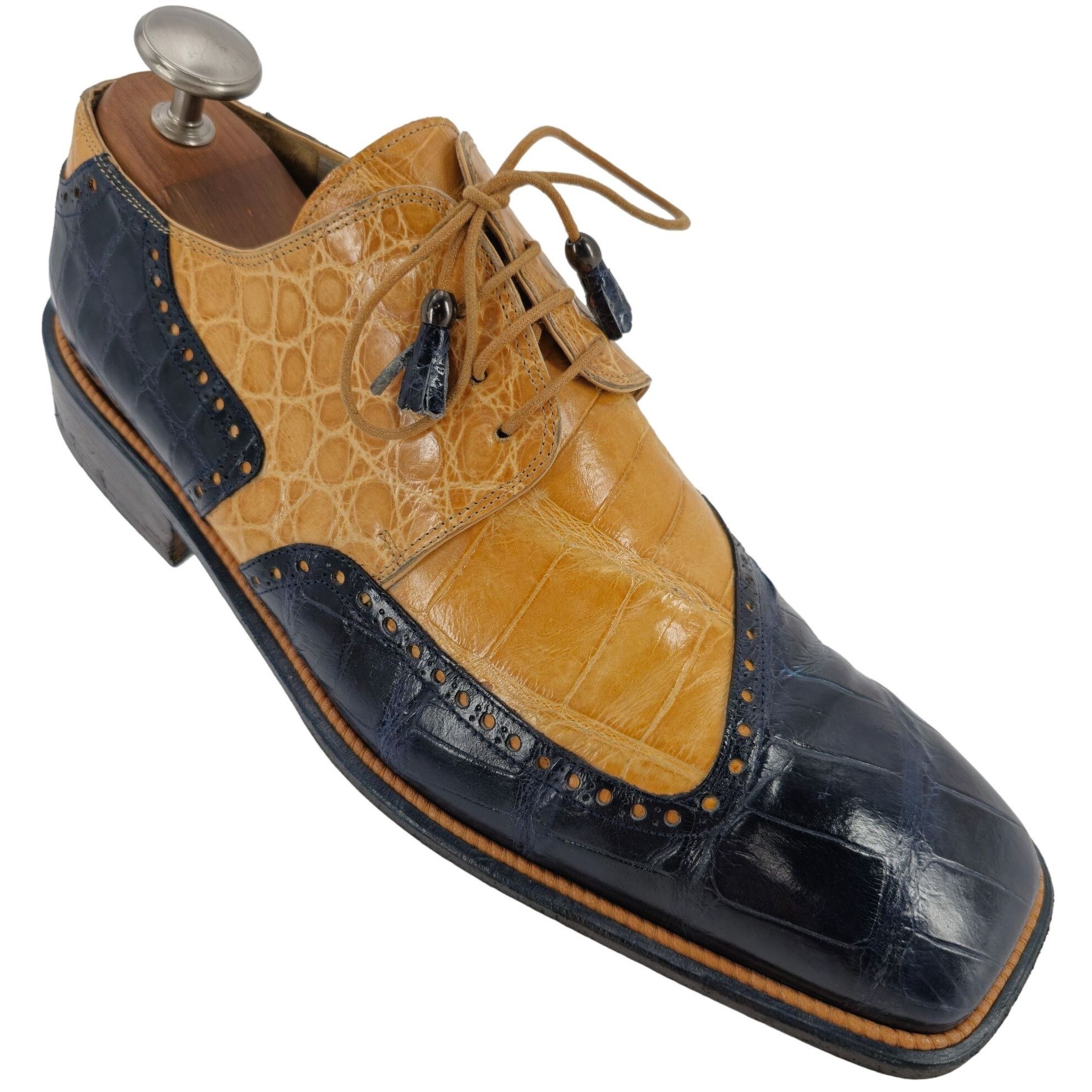 Mauri Mauri Vintage Alligator Exotic Mens 12M Honey Tan Navy Blue Size US 12 / EU 45 - 1 Thumbnail