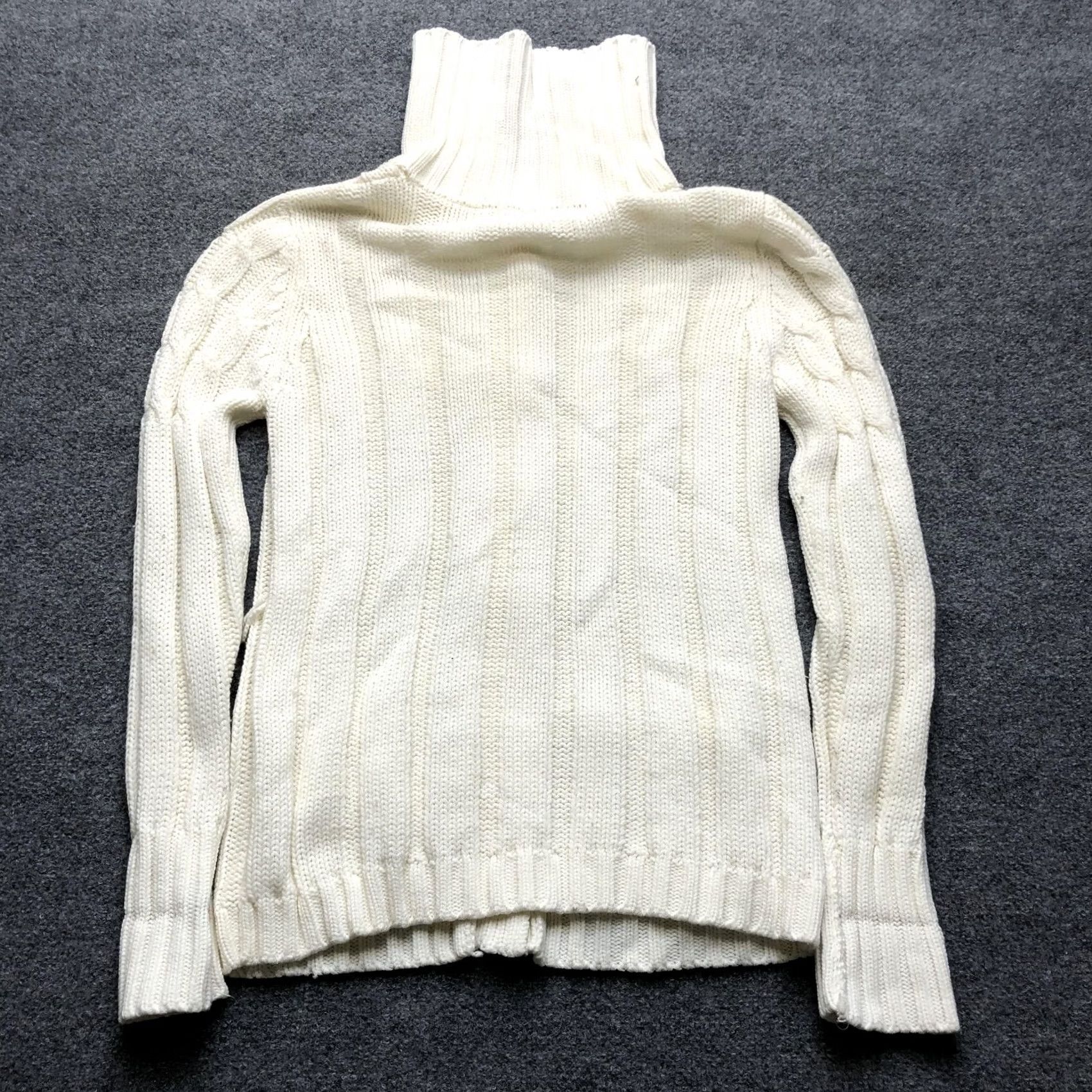 Vintage VINTAGE Merville Cardigan Sweater Womens Large White Cable-Turtleneck Pockets Size L / US 10 / IT 46 - 7 Thumbnail