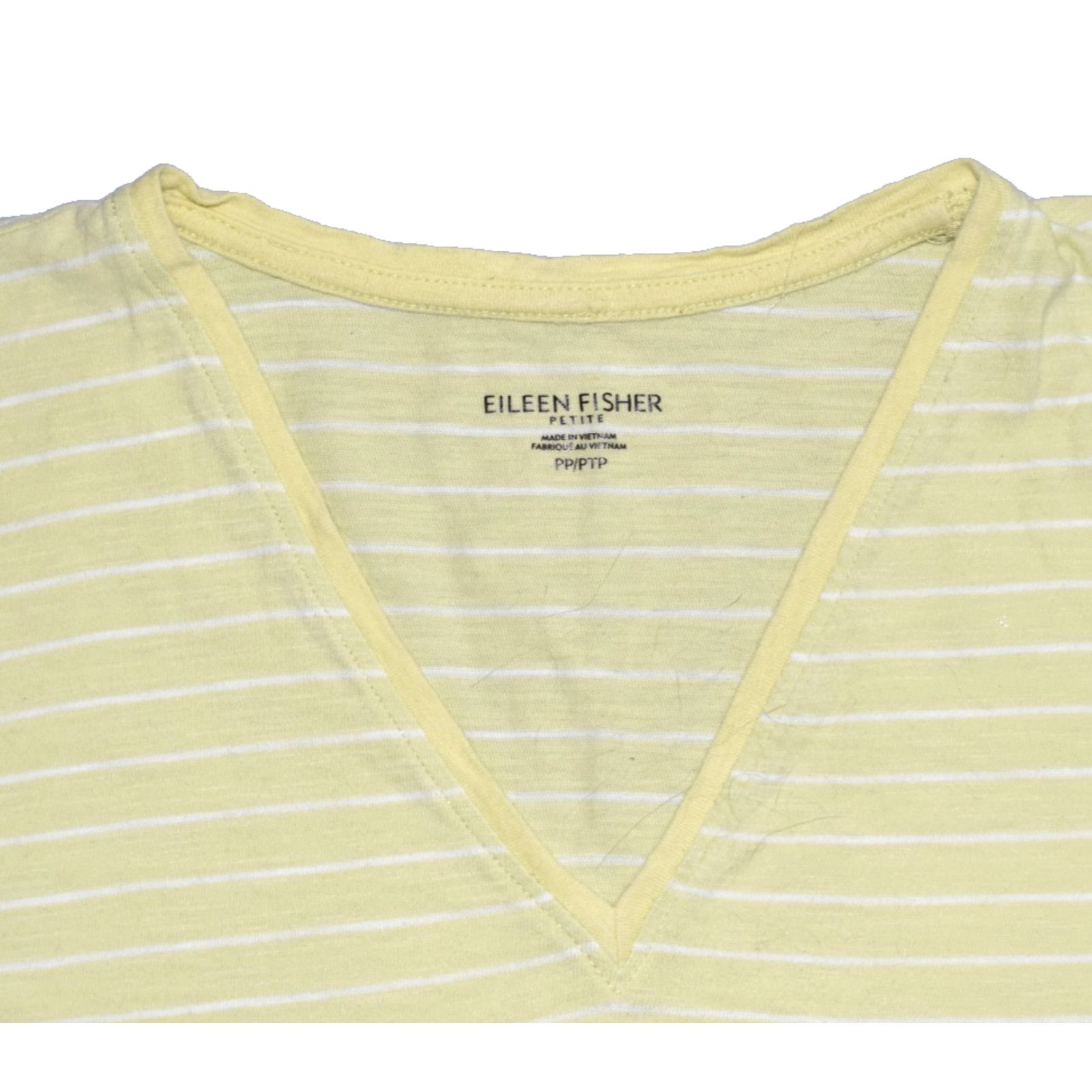 Eileen Fisher EILEEN FISHER Yellow Striped Org Cotton V Neck Petite Top PP Size S / US 4 / IT 40 - 4 Thumbnail