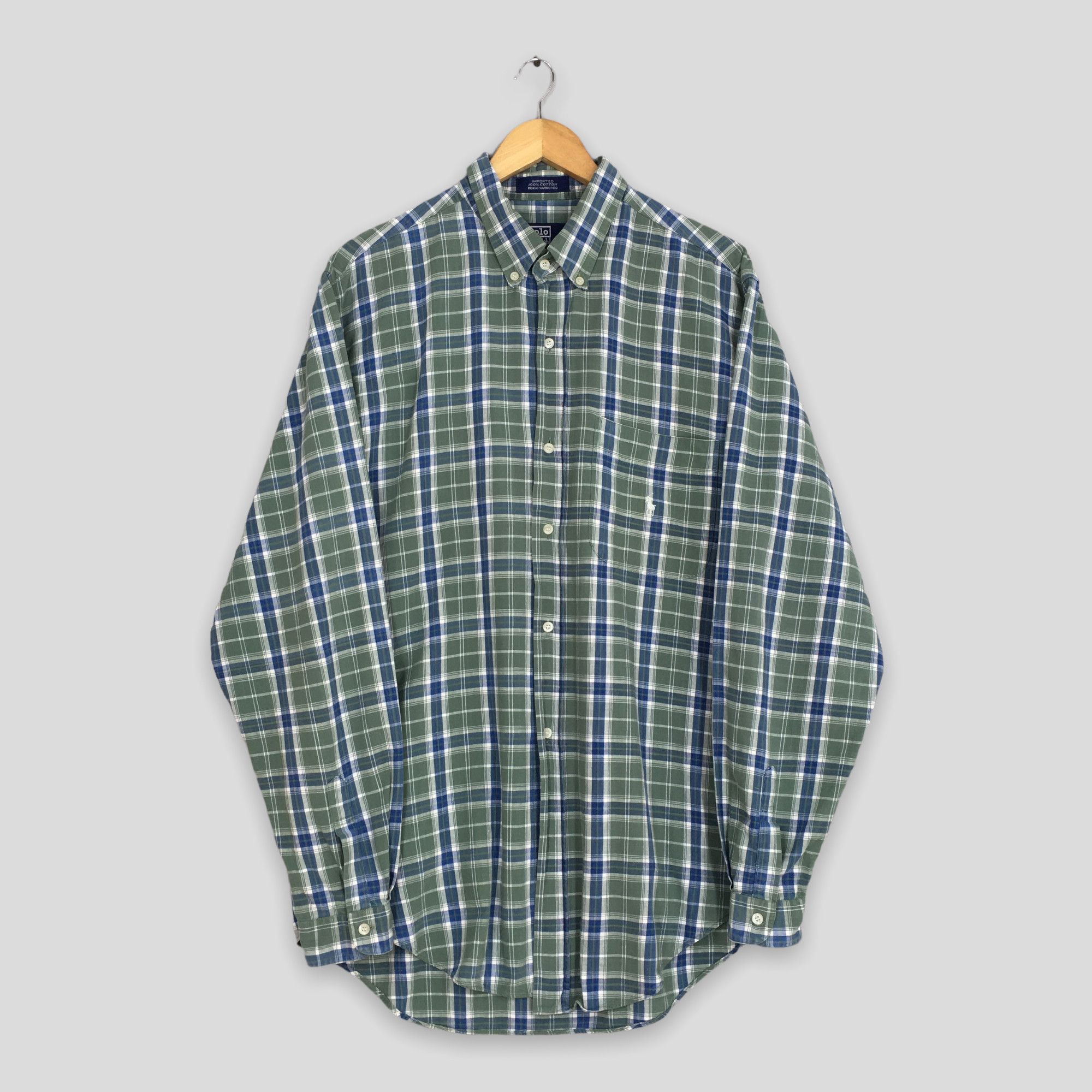 image of Vintage Polo Ralph Laurent Checkered Green Flannel Large, Men's