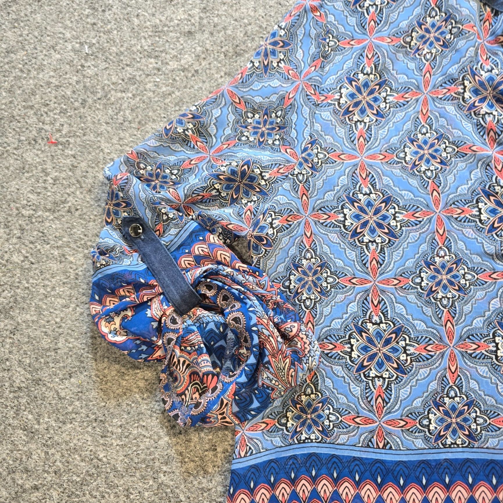 Joseph Ribkoff Joseph Ribkoff Top Womens Size 8 Blue Sheer 3/4 Sleeve Boho Denim Trim Casual Shirt Size M / US 6-8 / IT 42-44 - 4 Thumbnail
