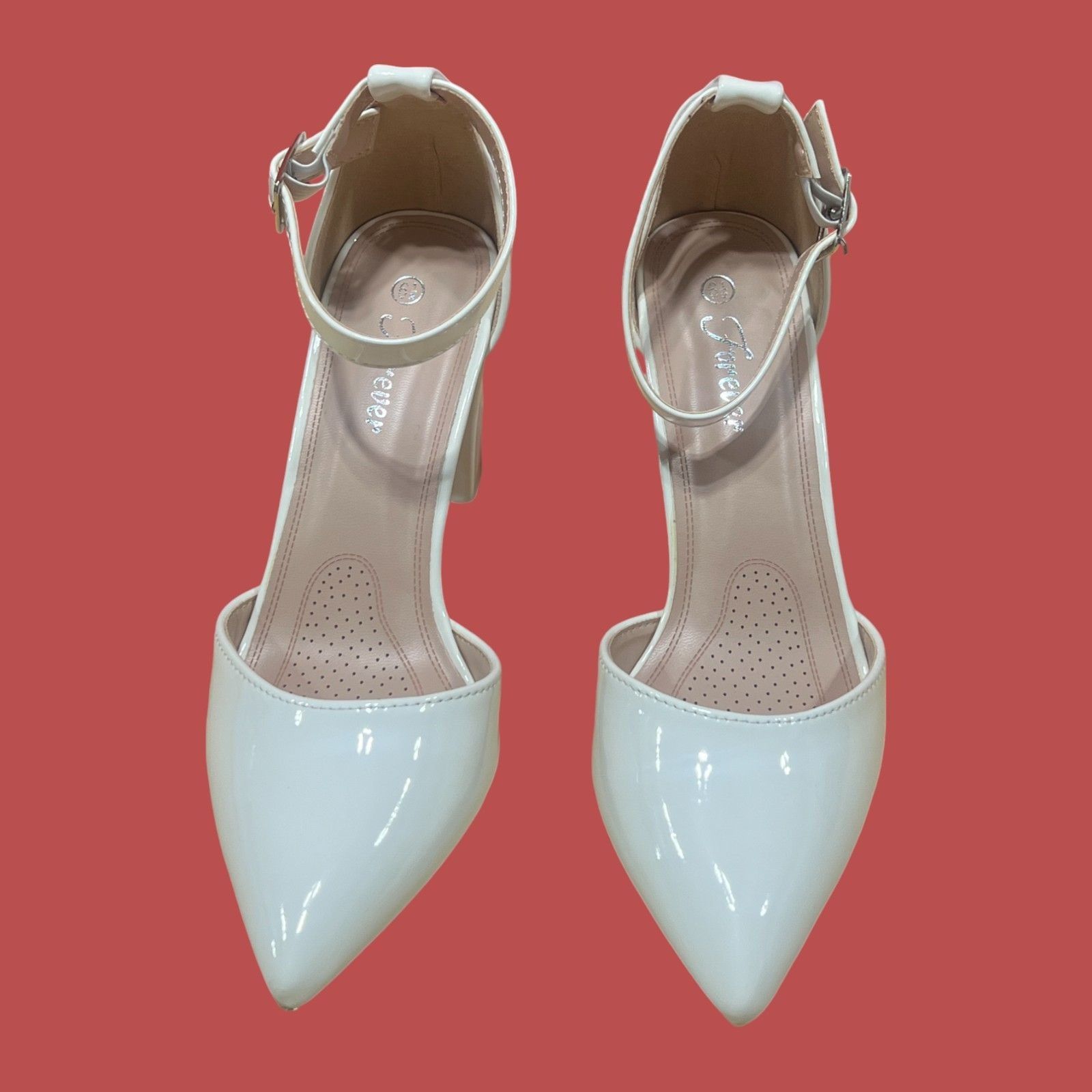 Other Forever - Women's Buckle Ankle Strap Chunky Heel Pumps - Whi Size US 6.5 / IT 36.5 - 5 Thumbnail