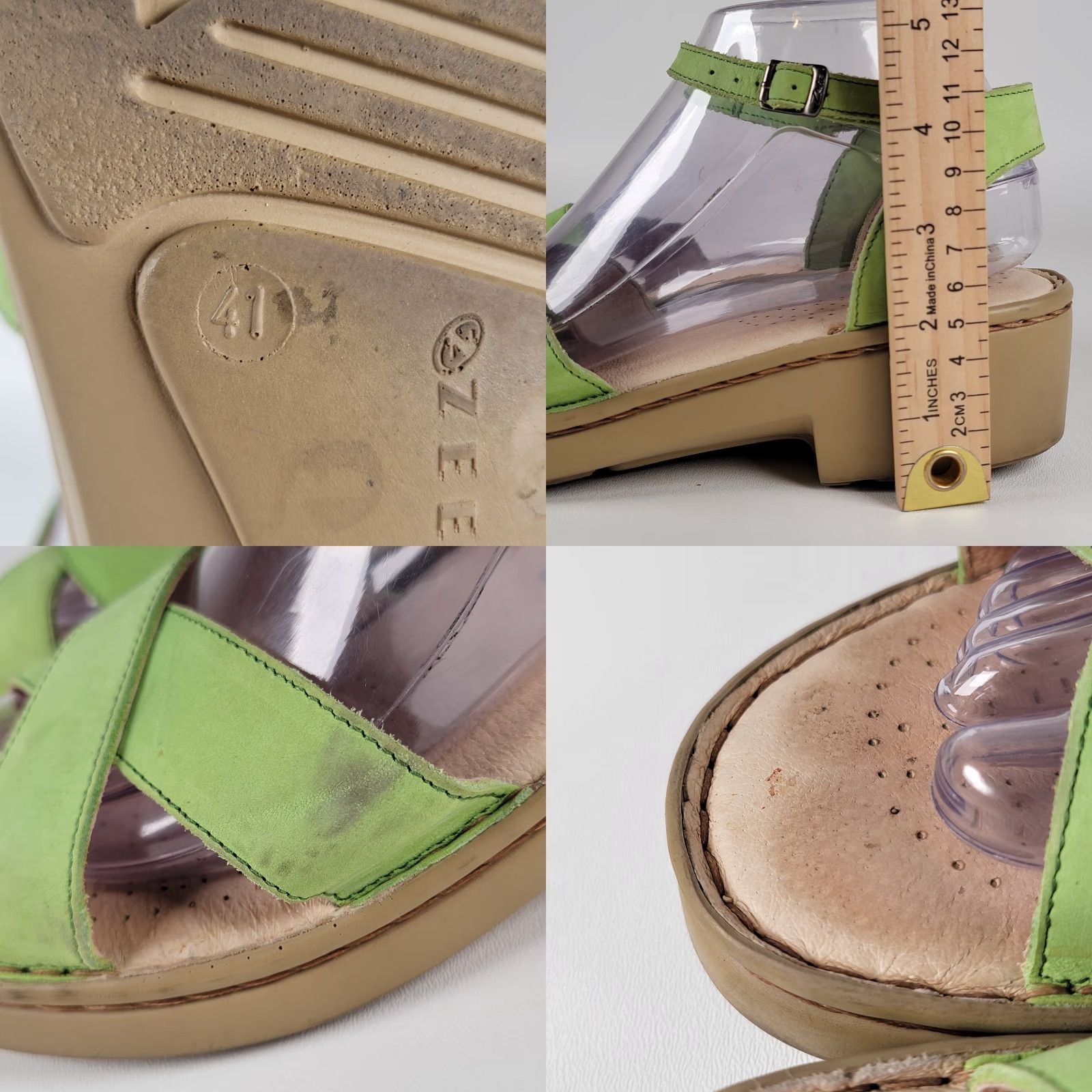 Vintage Zeeta Light Green Strappy Slingback Leather Sandals Women EUR 41 Strappy Slingback Sandal Leather Green Casual Travel Spring Summer Fall Size US 10 / IT 40 - 8 Thumbnail