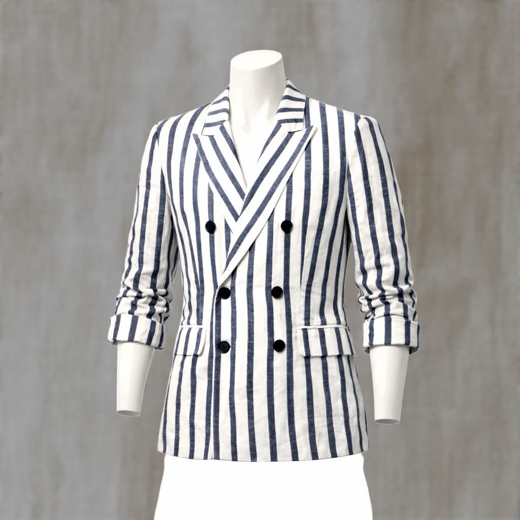 Vintage A Loves A Striped Blazer M Blue And White Boho Linen Size M / US 6-8 / IT 42-44 - 1 Thumbnail