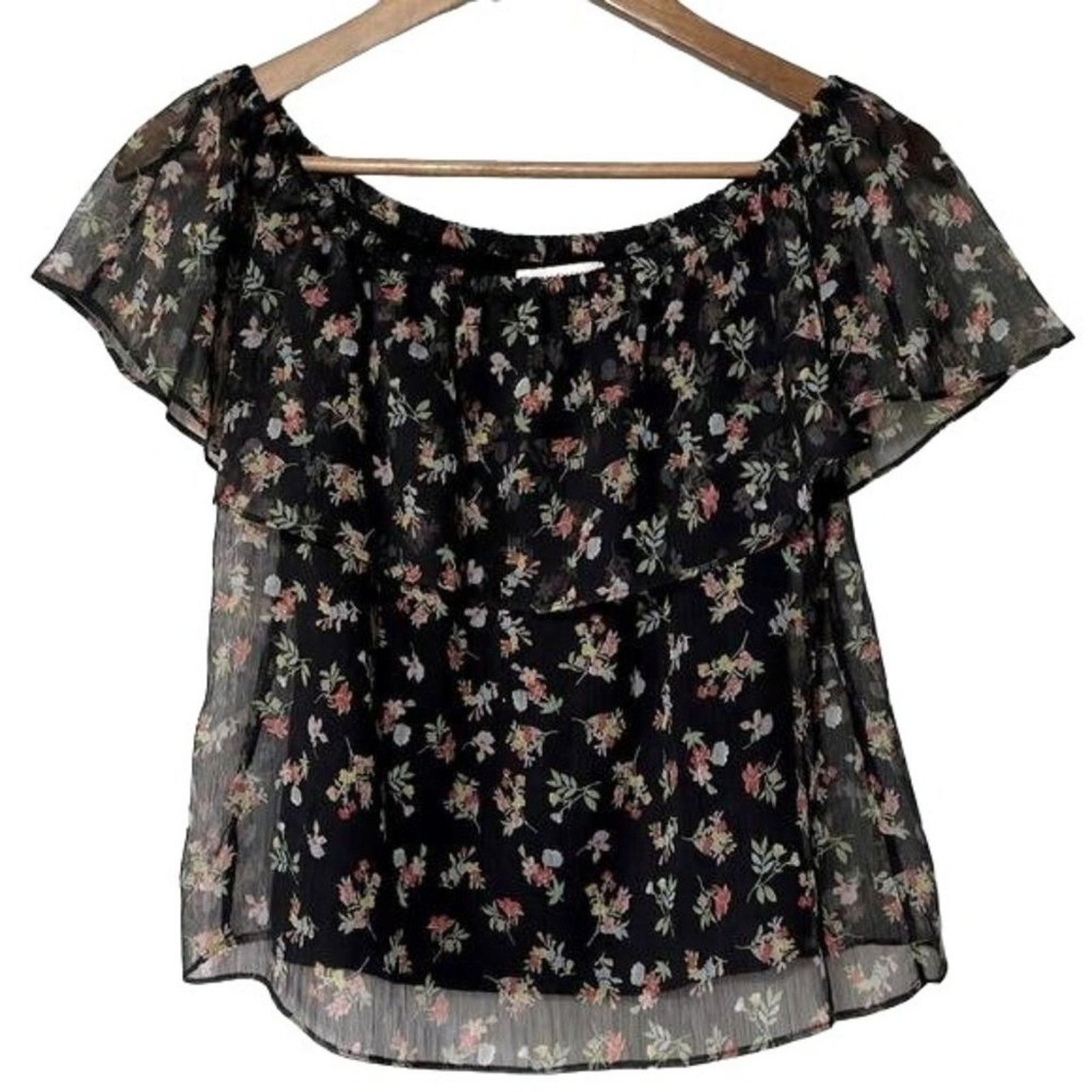 Bailey 44 Bailey 44 Womens Off Shoulder Black Floral Blouse XS Size XS / US 0-2 / IT 36-38 - 3 Thumbnail