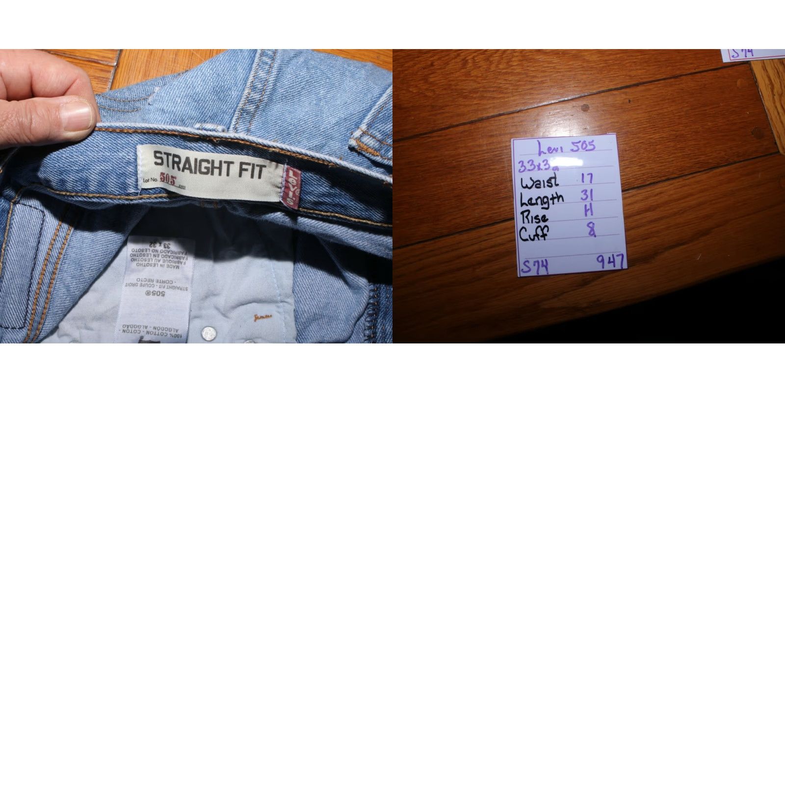 Levi's Levis 505 Mens Distressed Straight Fit High Rise Blue Denim Jeans Size 33x32 Size US 33 - 8 Thumbnail