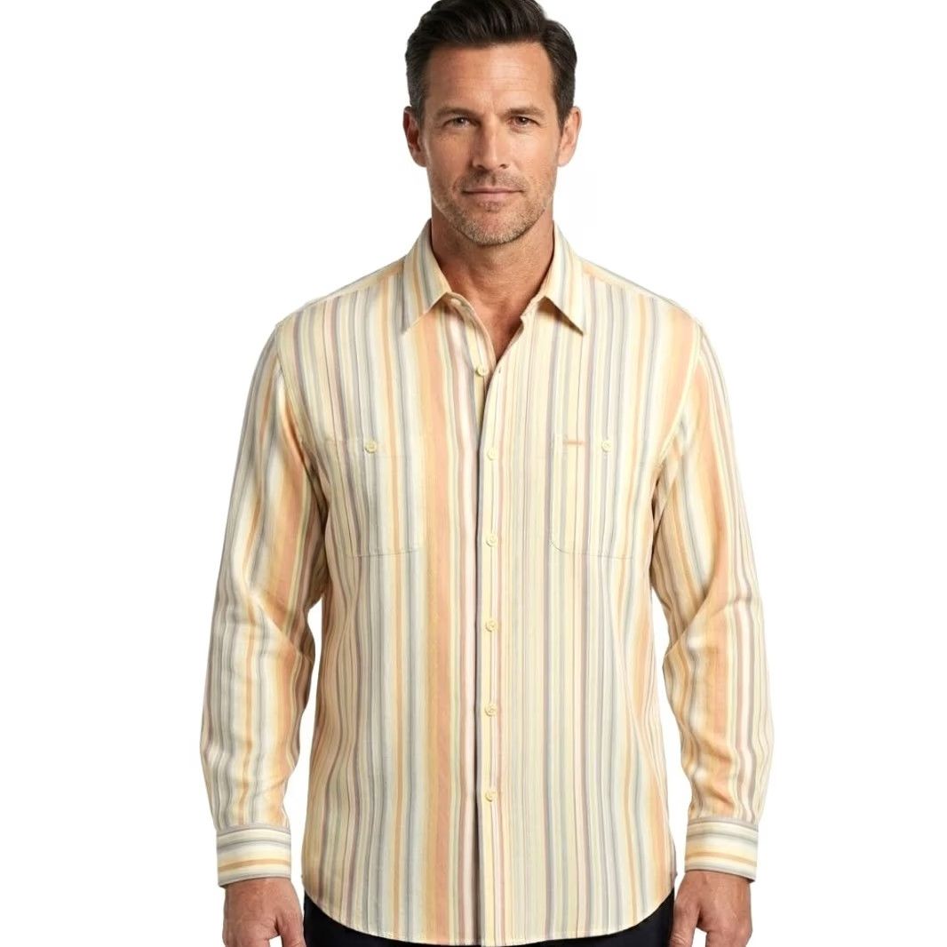 Tommy Bahama Tommy Bahama Shirt Men L Long Sleeve Striped Silk Button-Up Coastal Beach Tropical 100% Silk Multicolor Button-Down Casual Regular Shirt Mens Size US L / EU 52-54 / 3 - 2 Thumbnail