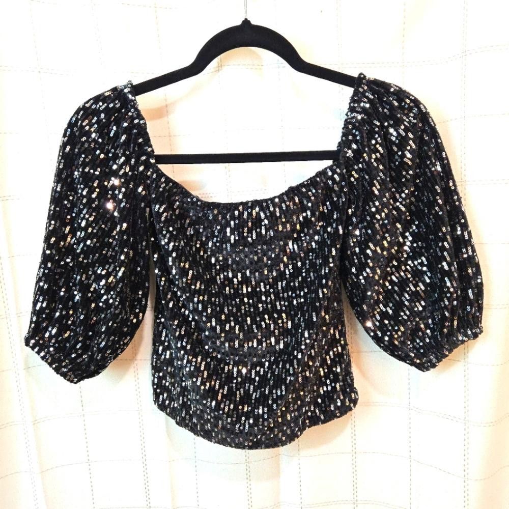Designer Vero Moda Sequin Crop Top Size XS / US 0-2 / IT 36-38 - 1 Thumbnail