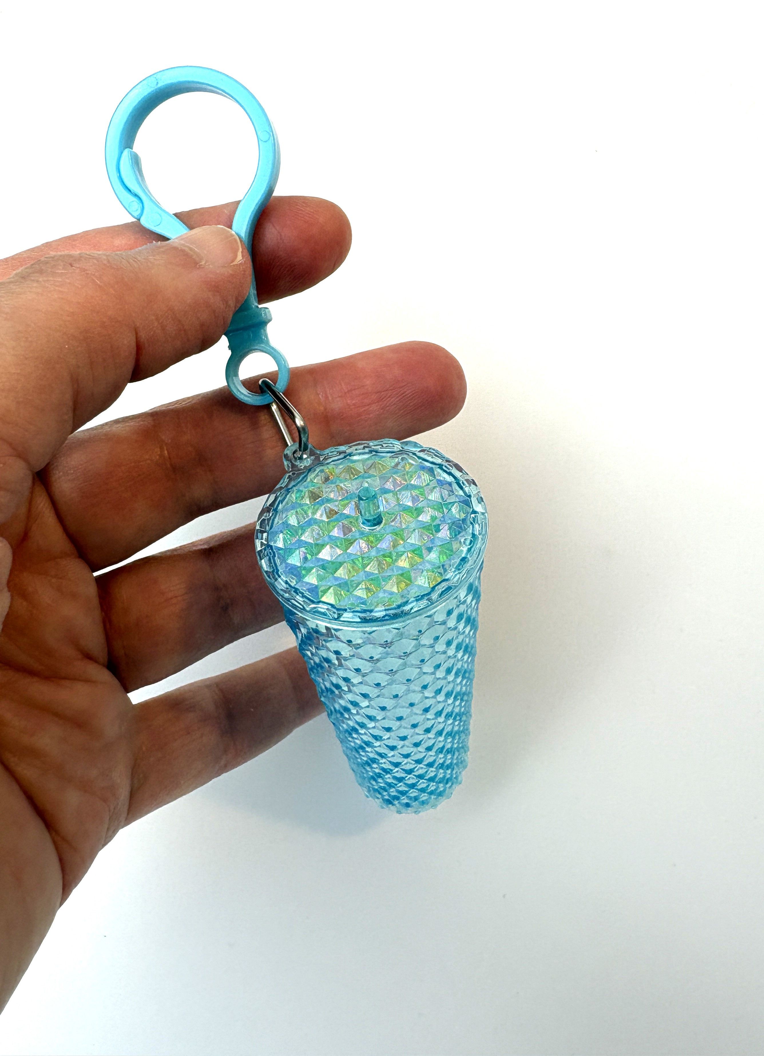 Other Mini Drink Studded Cup Keychain Bag Charm iridescent blue Size ONE SIZE - 1 Thumbnail