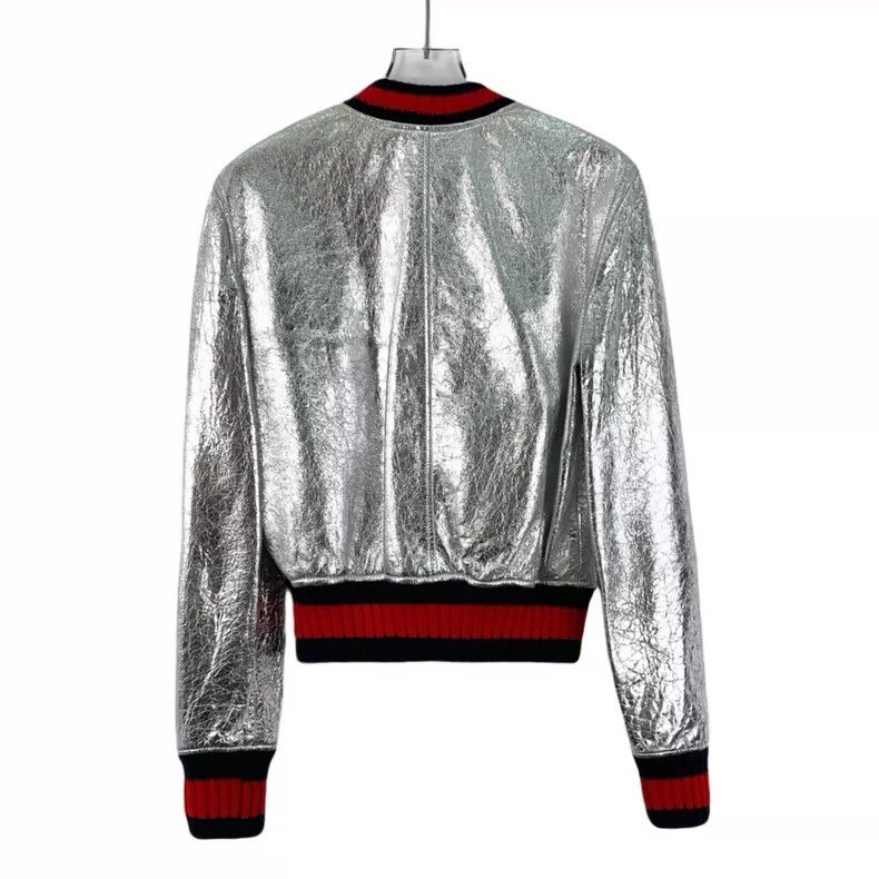 Gucci Gucci Silver wool striped long-sleeved sheep leather jacket Size S / US 4 / IT 40 - 2 Thumbnail